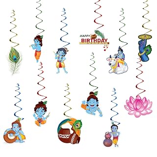Party Propz Janmashtami Decoration Items - 12 Pcs Krishna Cutout for Decoration with Swirls, Decorative Items for Krishna Janmastami, Happy Janmashtami Decorations (Cardstock)