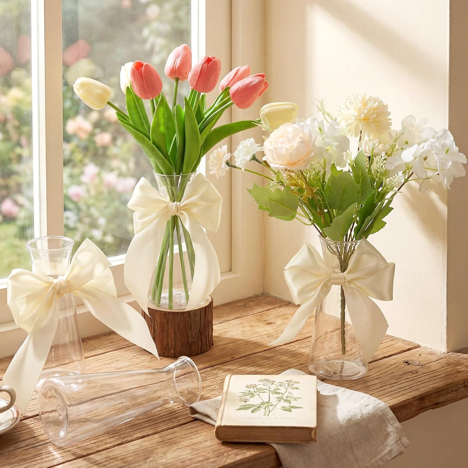 20 Pcs Small Plastic Bud Vases Bulk with Ribbon for Centerpieces, Clear Flower Vases for Wedding Home, Height Shatterproof Vase for Wedding Home Office Birthday Party Table Decoration - Image 4