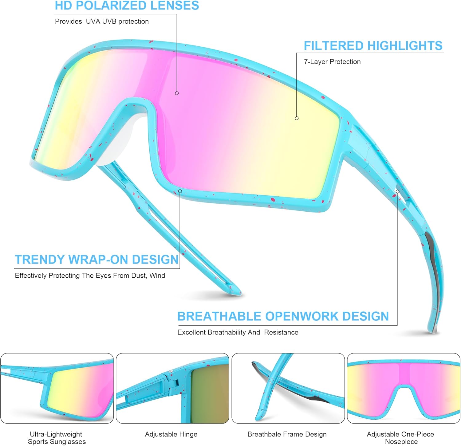 3 Pack Kids Sunglasses Youth Baseball Polarized Sun Glasses Sports Cycling Running for Boys Girls UV Protection - Image 6