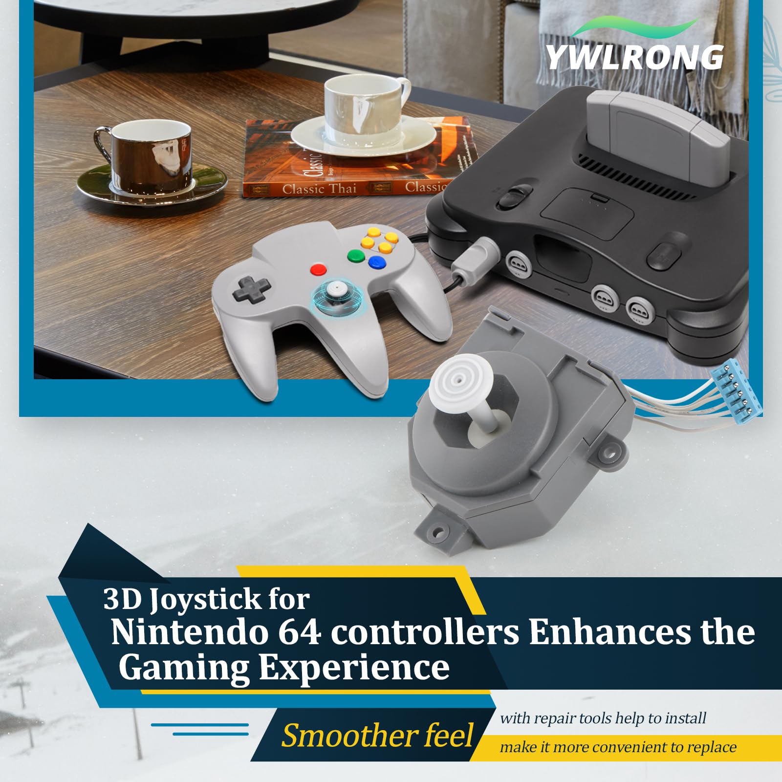 Palanca de mando de repuesto para Nintendo N64 para Nintendo 64 Controller Joystick para N64 efecto Hall, módulo de palanca analógica 3D, joysticks de rueda de repuesto de accesorios con herramientas
