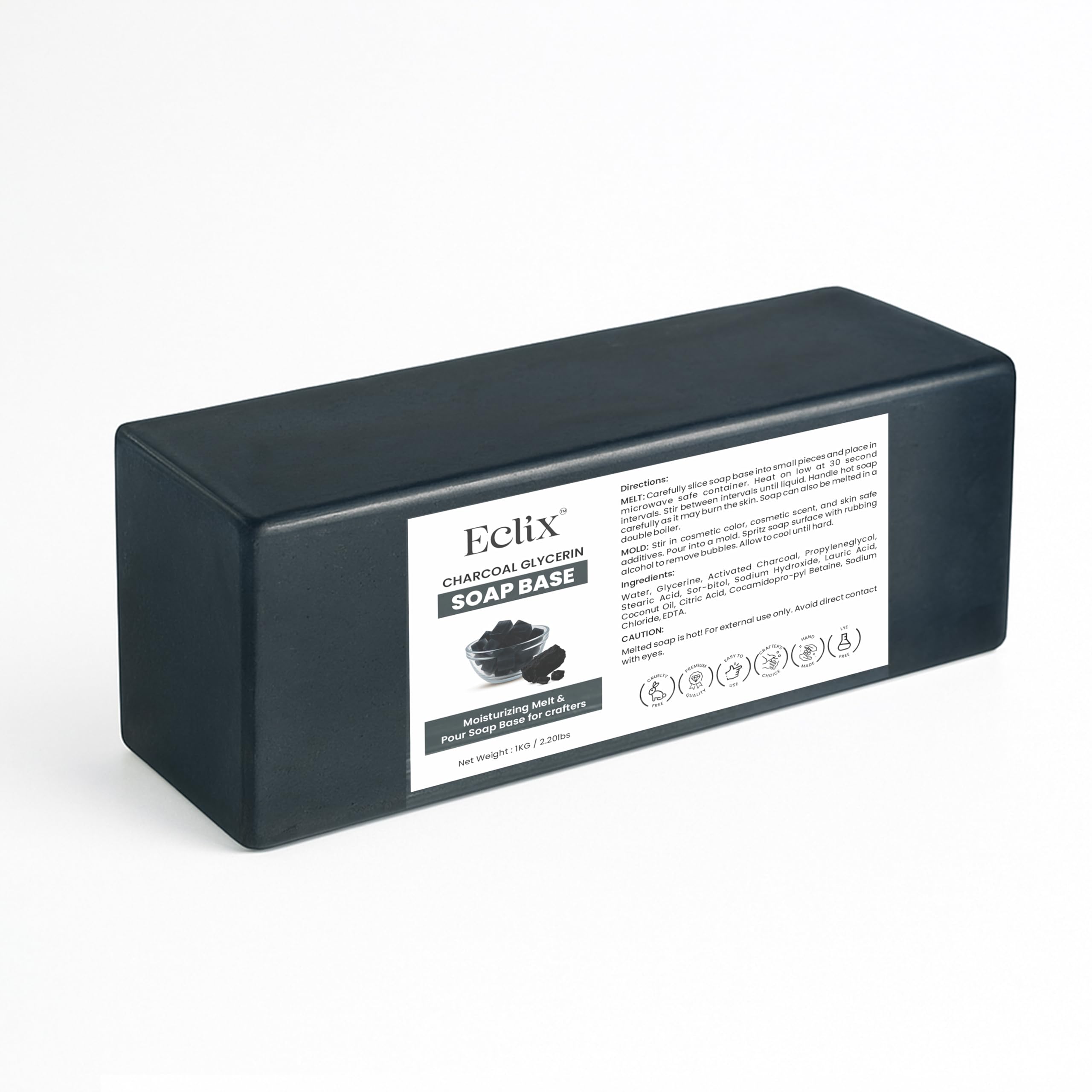 Eclix Ultra Moisturizing charcoal Soap Base |100% Natural | SLS/SLES and Paraben Free | Ideal for DIY Melts & Pour Handmade Organic Soap Making (1 kg)-picture-48
