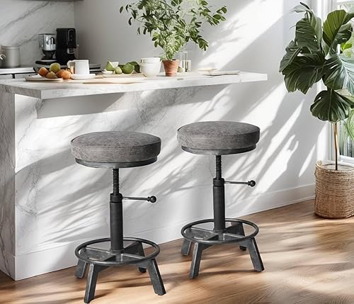 Miniatura 6 de Rusitc Taburetes de bar giratorios de poliuretano industriales de 24 a 28 pulgadas de altura ajustable para mostrador de isla, silla de invitados de