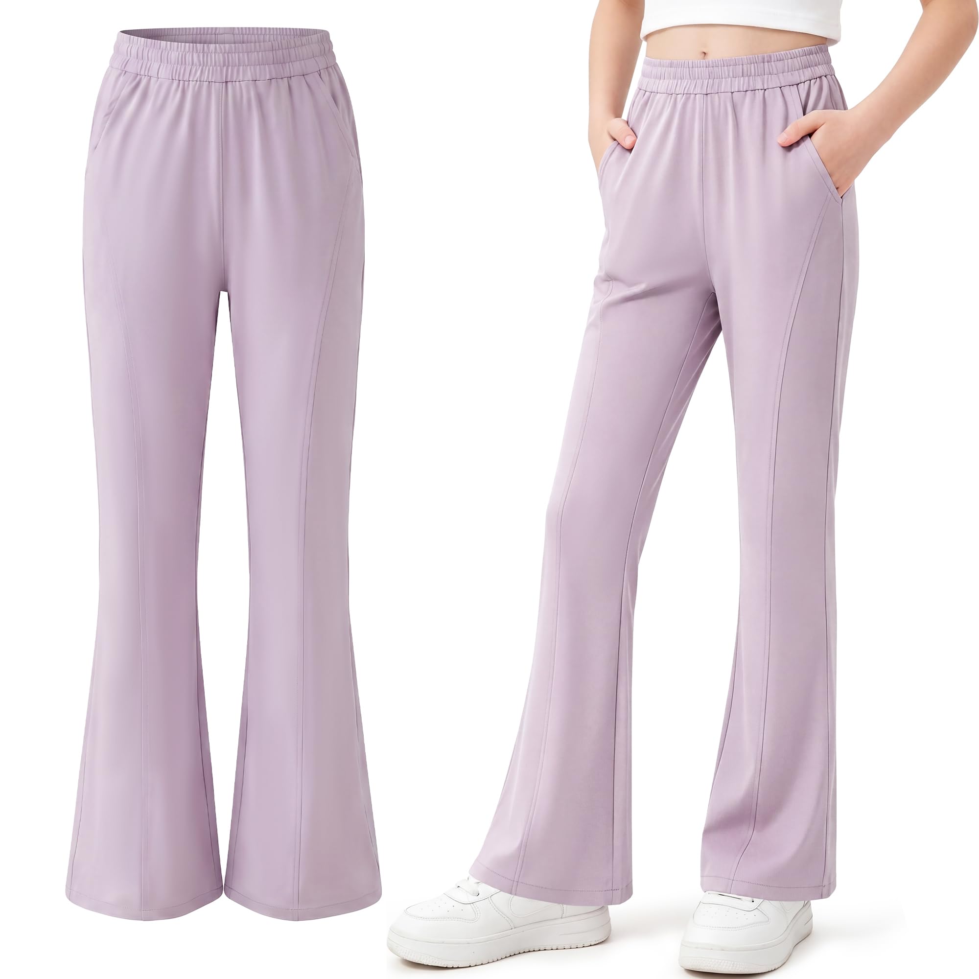 Pantaloni Sportivi Svasati Ragazze UPF 50+ Pantalone 5-15 Anni | Seta di Ghiaccio, Pantalone Jogging, Vita Alta con Tasche, Traspirante, Elastici Estate Pantaloni, Bootcut Casual Scuola