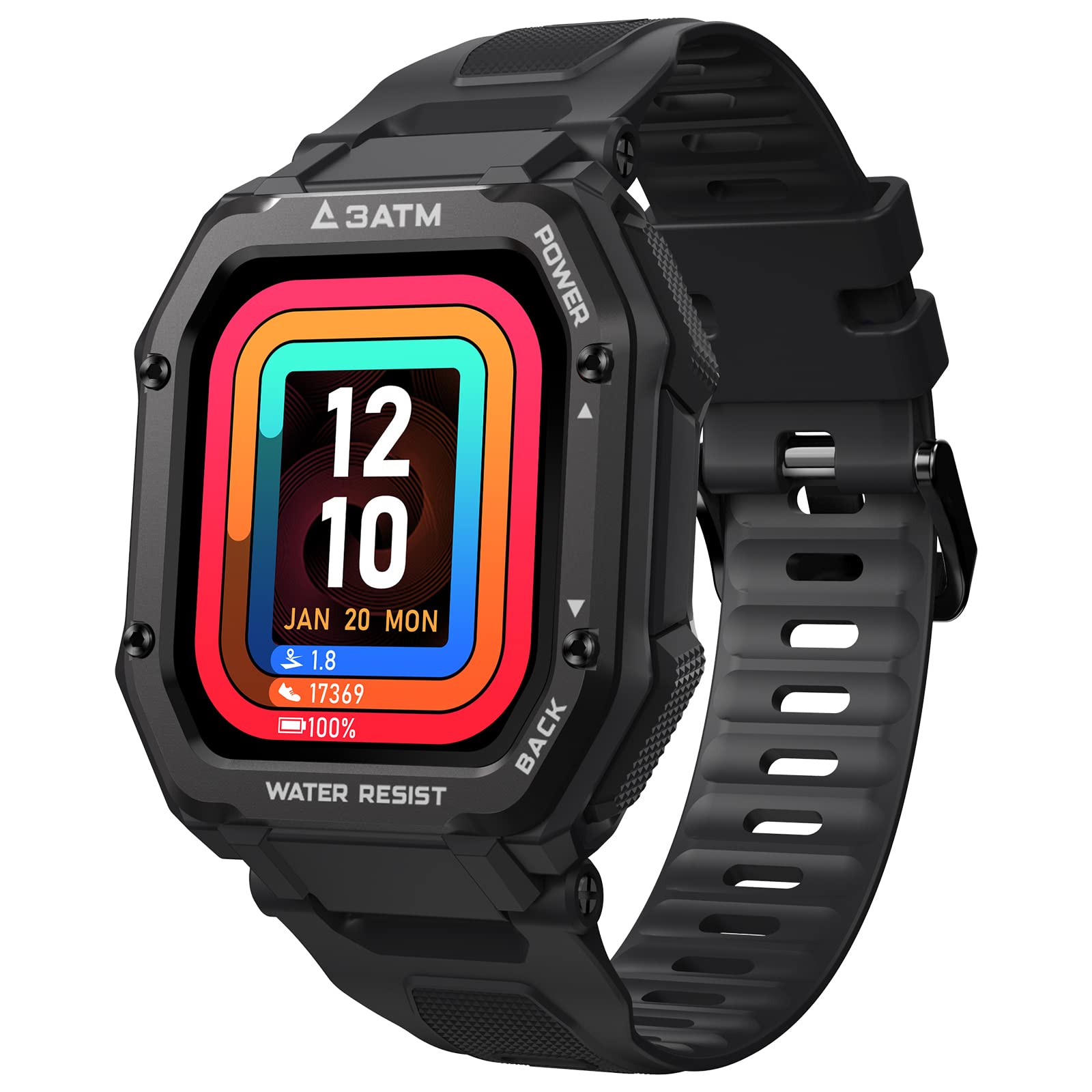 KOSPET Rock Smartwatch 1,69 cala, 3 ATM, wodoszczelny zegarek fitness z pomiarem ciśnienia krwi, pulsometrem, krokomierzem, tracker fitness, 20+ trybów sportowych, outdoorowy Smart Watch męski (czarny
