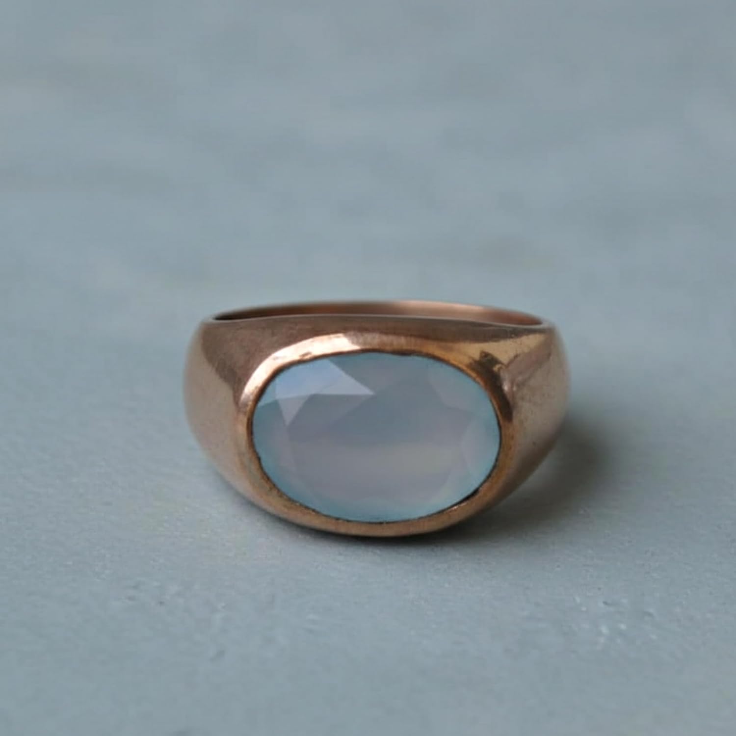 Aqua Chalcedony Oval Signet Ring, 925 Sterling Silver Jewelry, Handmade Boho Gemstone Ring for Men Women