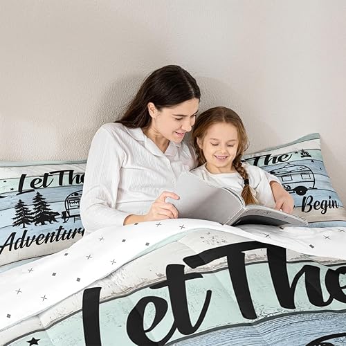 Miniatura 6 de Juego de ropa de cama de campista, juego de ropa de cama de campamento feliz, juego de ropa de cama individual, relleno de edredón de rayas