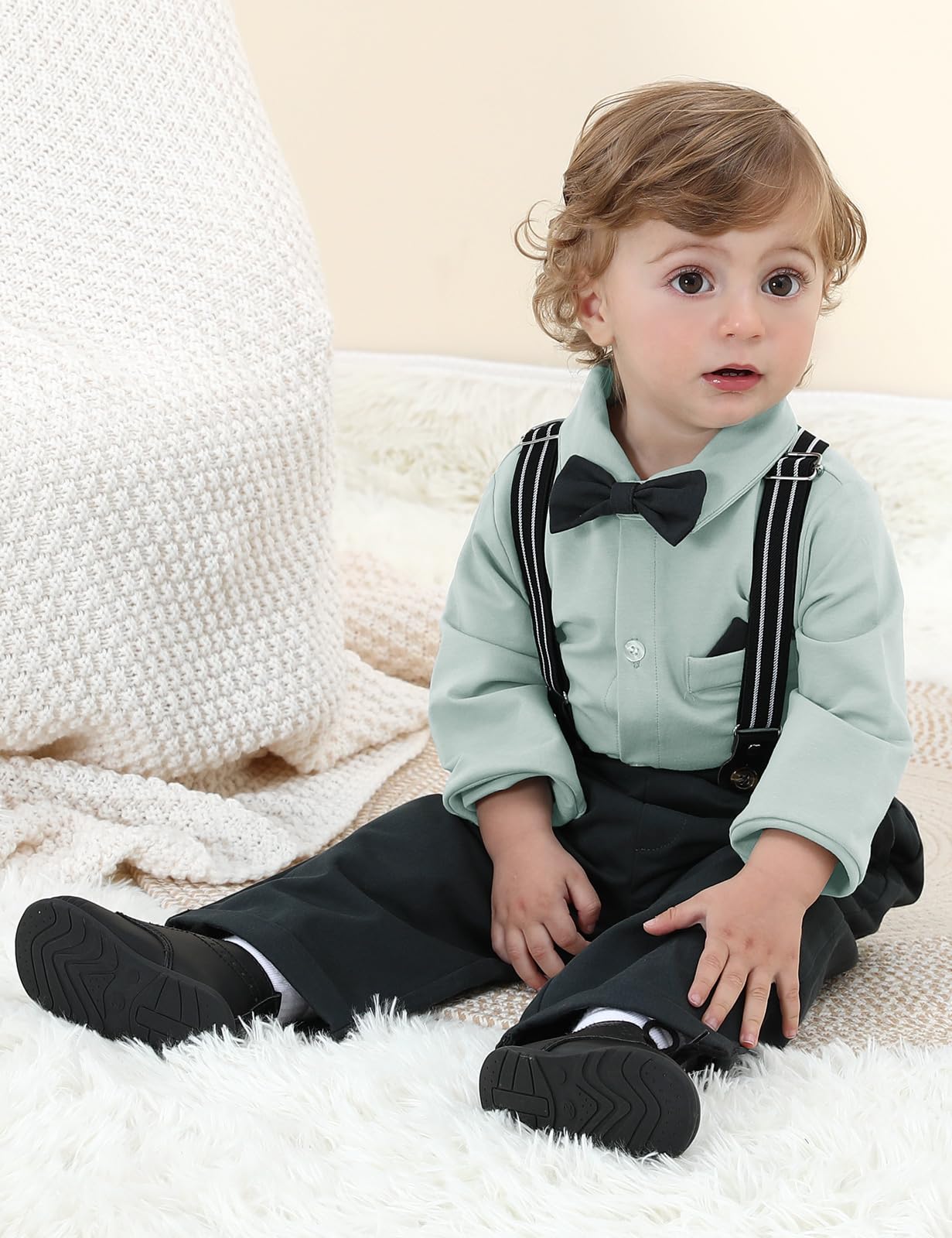 mintgreen Trajes para Niños de Boda, Bebé Bautizo Formal Smoking Manga Larga Ropa Camisa + Pantalones