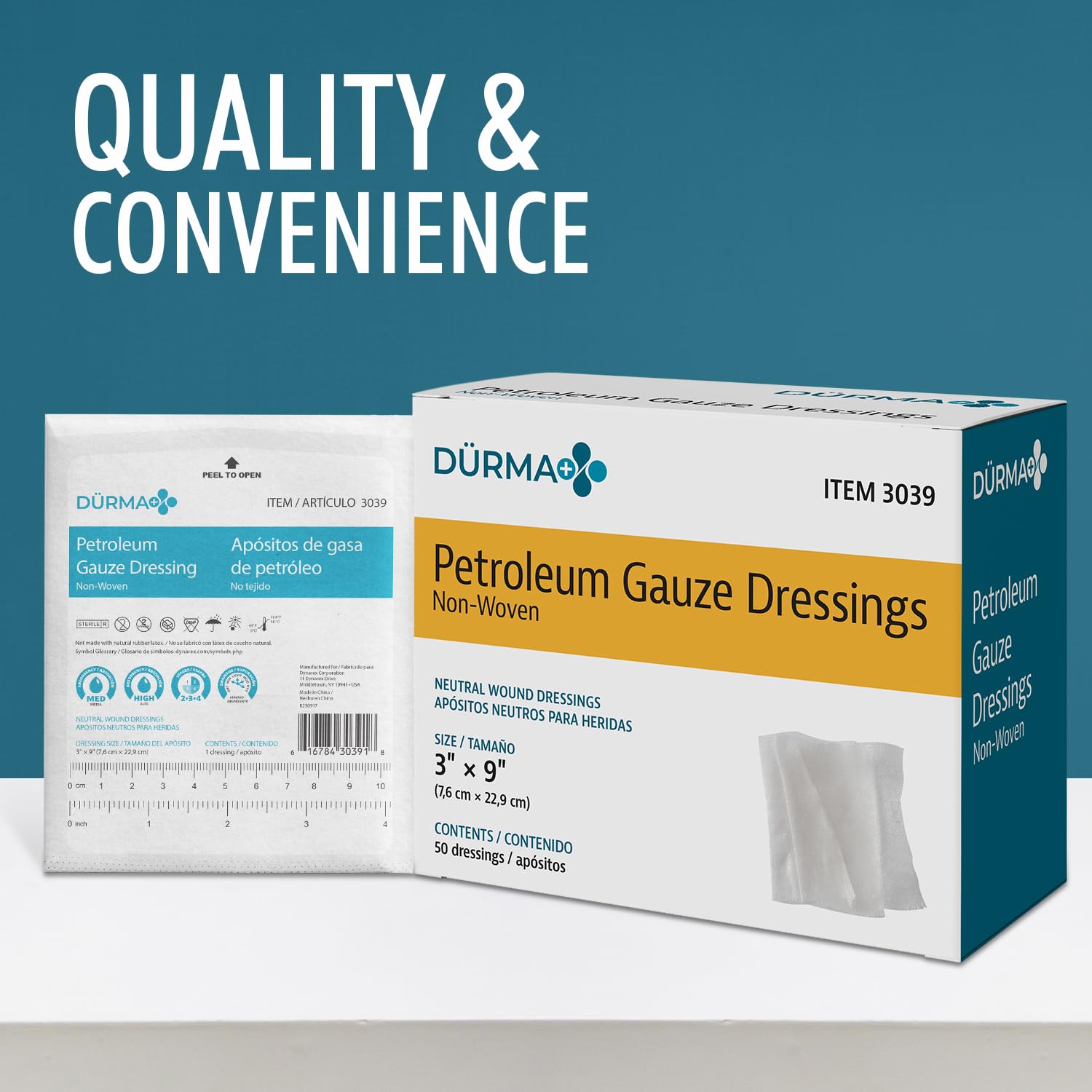 Dynarex Dürma+ Petroleum Gauze Dressings - Sterile Non-Adherent Impregnated Gauze Pads - Maintains Moist Environment and Minimizes Sticking - 3" x 9" - 50 Per Box — Amazon image 7