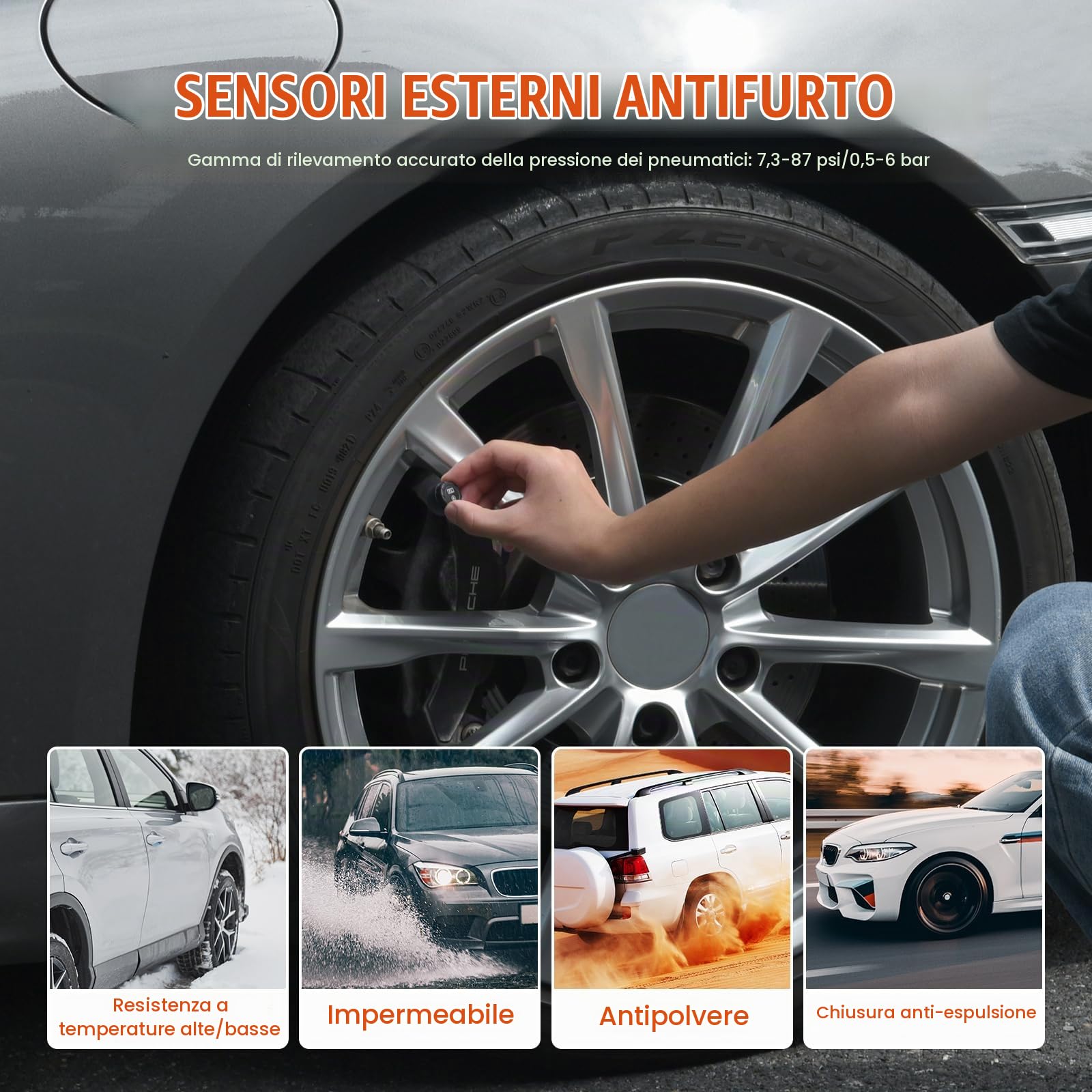 VEVOR Sistema di Monitoraggio Pressione Pneumatici per Camper, TPMS per Rimorchio 7,3-87 psi, Sistema di Allarme per Auto Universale Set di Sensori TPMS Impermeabili Visualizzazione in Tempo Reale