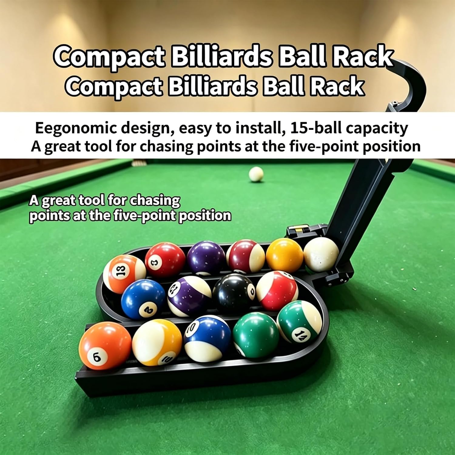 15-Ball Billiards Practice Rack ，Precision Pool Ball Trainer | Billiards Training Rack , One-Touch Ejection,Push-Out Mechanism, For Accuracy & Cue Control & Consistent Practice