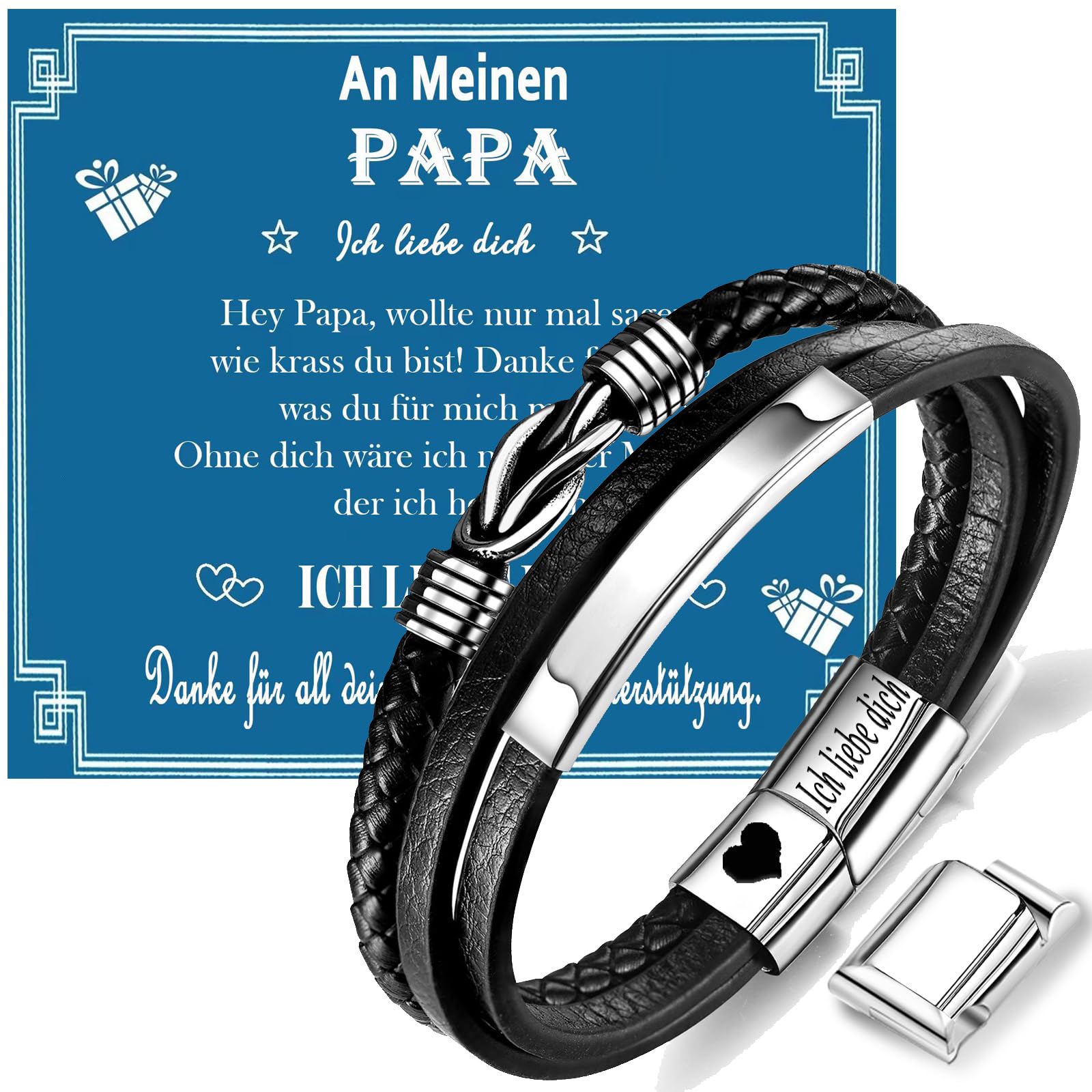 Gkmamrg Vatertagsgeschenk Papa Geschenk Vater - Geschenke für Papa - Gravur “Bester Papa” DAD Leder Armband Geschenk für Papa Vater