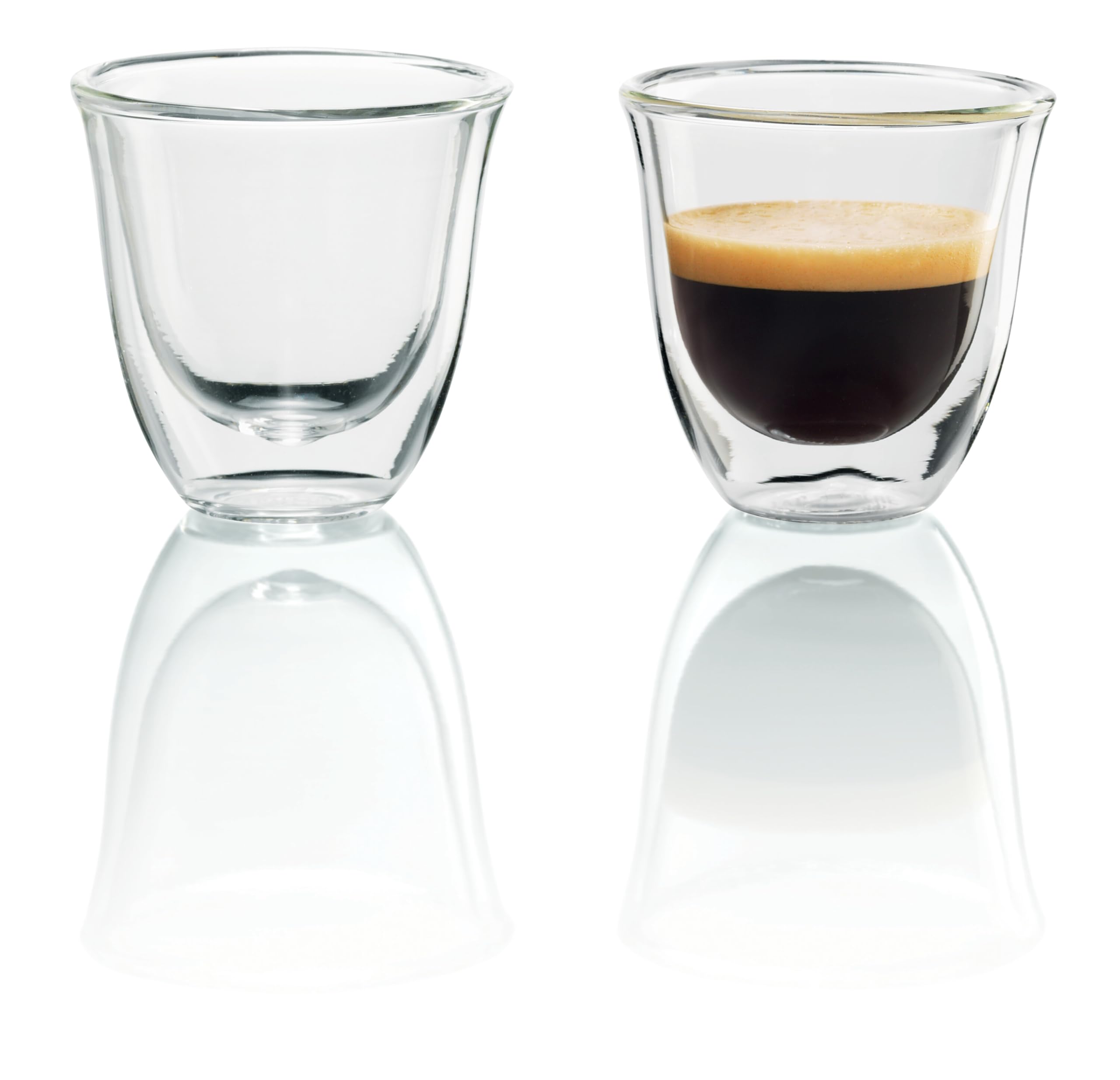 De'Longhi DLSC310, Bicchieri Espresso di Vetro a Doppia Parete, Vetro Borosilicato ritenzione del calore, Trasparente, Set di 2 pezzi x 90 ml
