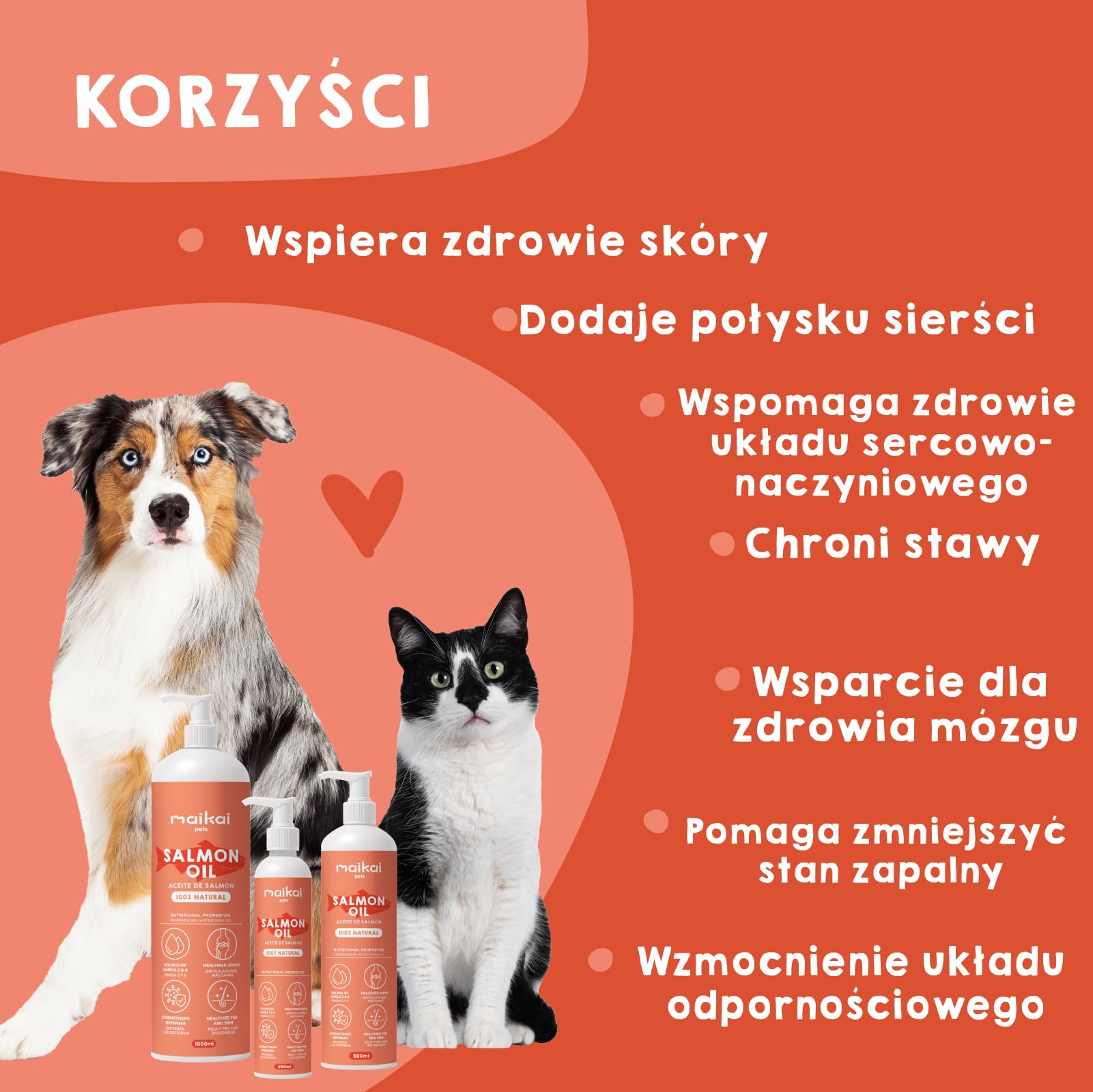 MAIKAI Olej z łososia dla psów i kotów 1000 ML Omega 3 i 6 Naturalny