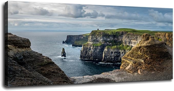 SSDDKL Ireland Coast Ocean Cliffs Of Moher Crag Canvas Prints Poster Wall Art For Home Office Decorations With Framed 16"x8"