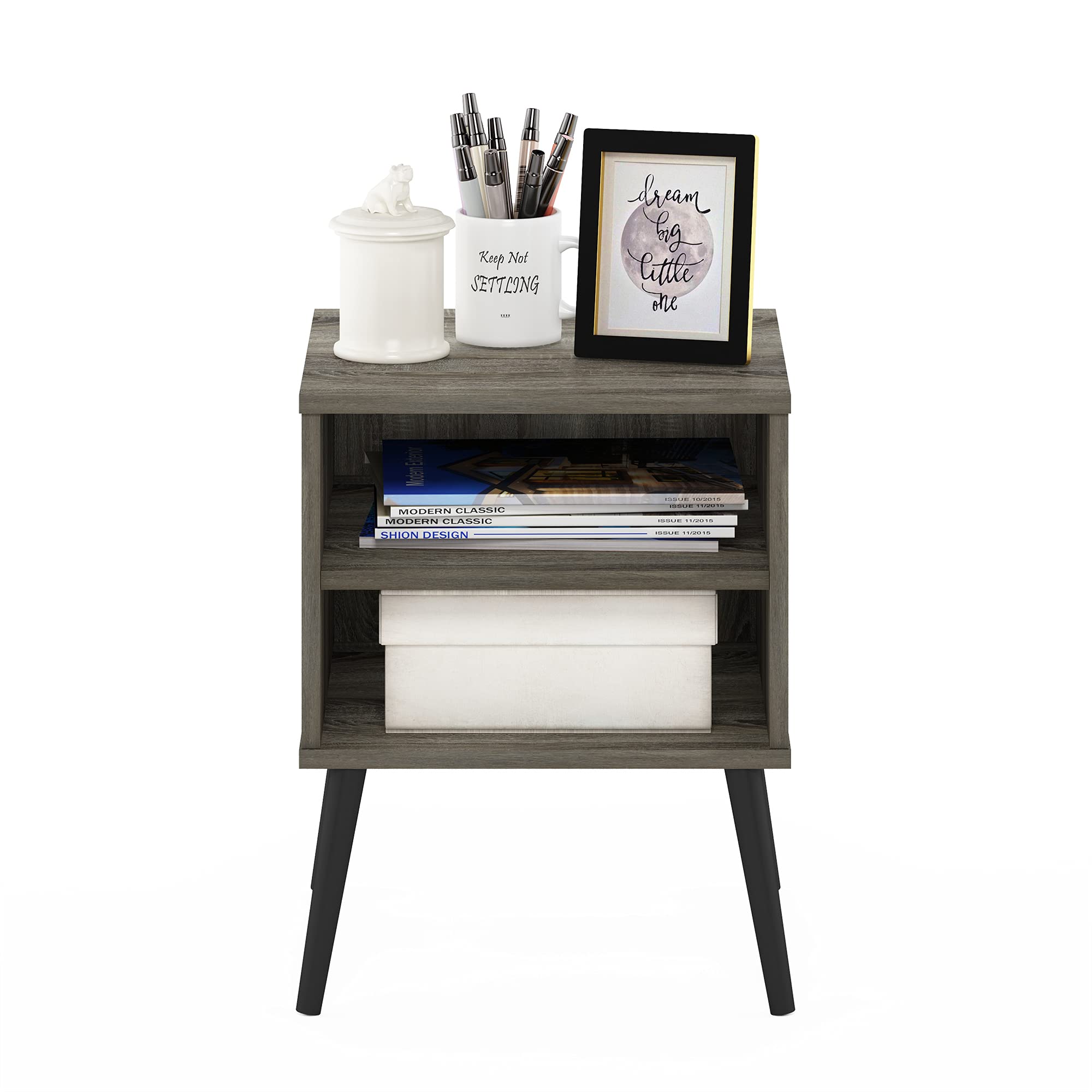 Furinno Claude in Stile metà secolo con Gambe in Legno, ingegnerizzato, Rovere Francese Grigio, Taglia Unica
