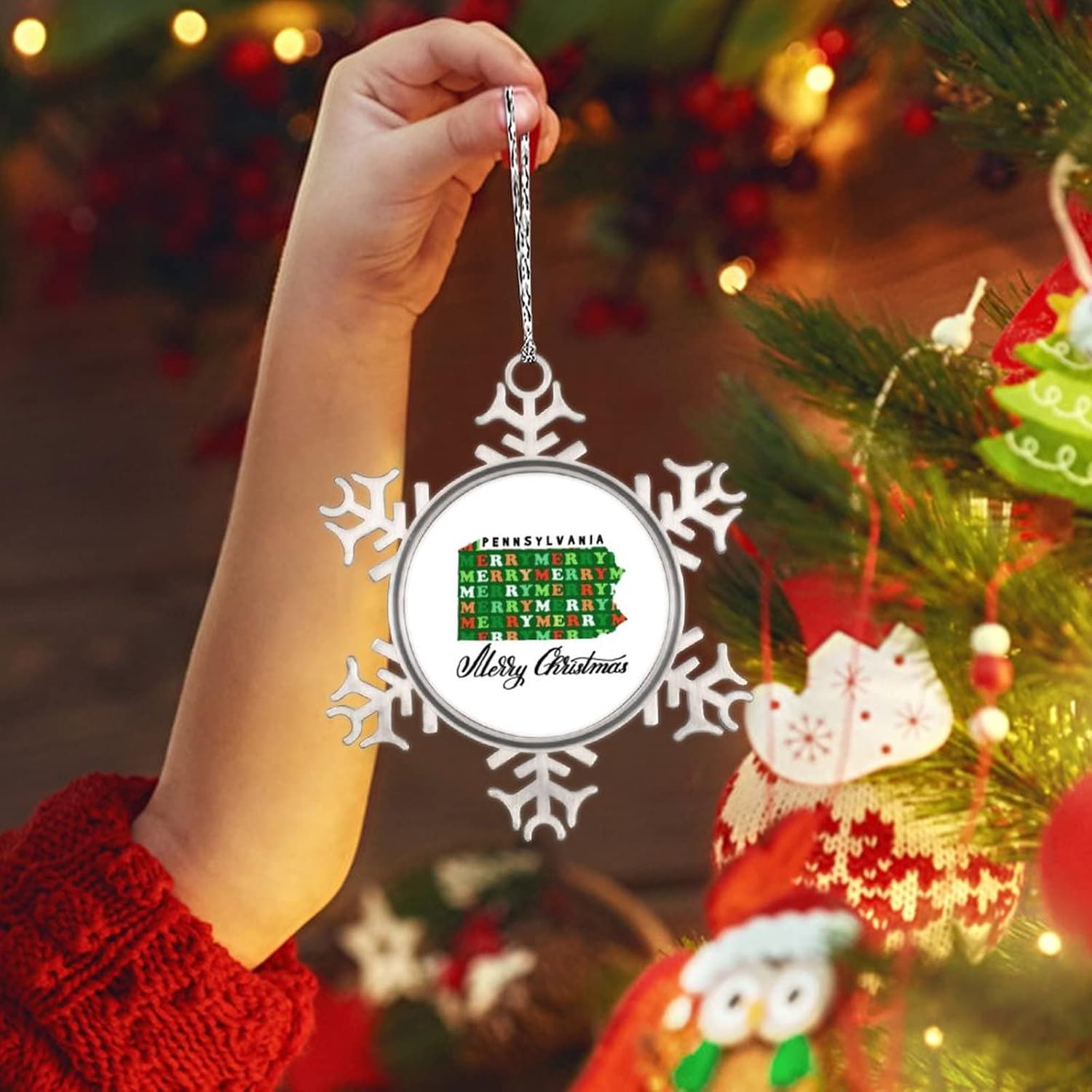 Snowflake Ornaments Pennsylvania Home State Personalized Christmas Ornaments 2022 Merry Christmas Ornament for Christmas Tree Decor Metal Souvenir Xmas Tree Hang Pendant Long Distance Gift 3 Inch