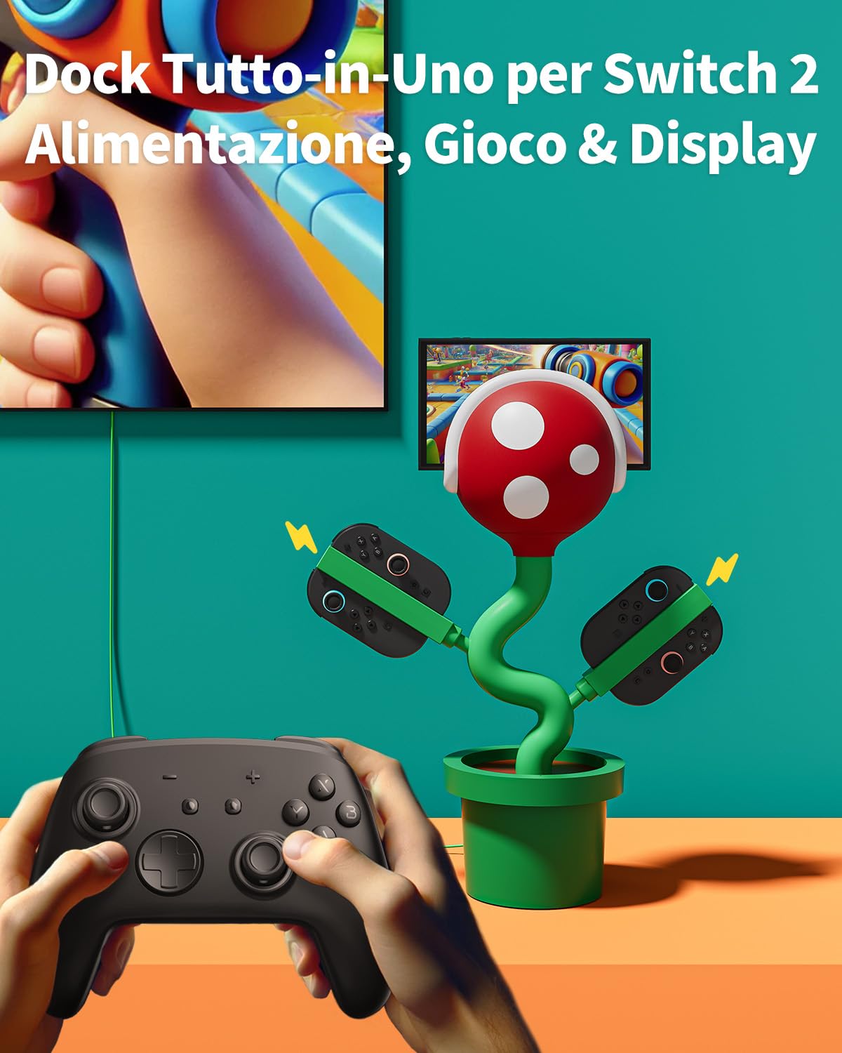 Dock Switch 2 TV Compatibile con Nintendo Switch 2 Docking Station, Base di Ricarica per Switch2/Joypad, Supporto Piranha2 con Porte HDMI 4K 60Hz/USB 2.0/USB-C Ricarica Rapida PD