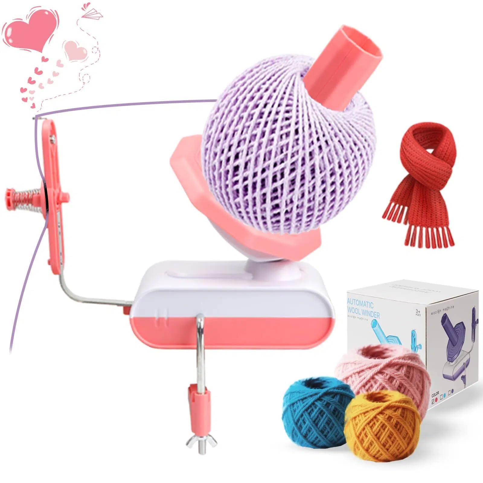 Bobinadora De Hilo EléCtrica, Devanadora Lana con Velocidad Continua Y Gran Capacidad, Bobinadora Enrollador De Hilos Lana Bola Devanadora De Hilo Ovilladora Manual Rebobinador (Rosa)