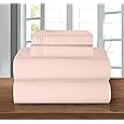 Elegant Comfort Luxurious 1500 Premium Hotel Quality Microfiber Three Line Embroidered Softest 4-Piece Bed Sheet Set, Wrinkle and Fade Resistant, Full, Blush Pink
