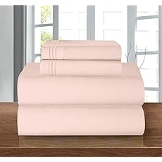 Elegant Comfort Luxurious 1500 Premium Hotel Quality Microfiber Three Line Embroidered Softest 4-Piece Bed Sheet Set, Wrinkle and Fade Resistant, Full, Blush Pink