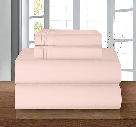 Elegant Comfort Luxury 1500 Premium Hotel Quality Microfiber 4-Piece Sheet Set - Wrinkle Resistant, All Around Elastic Fitted Sheet, Deep Pocket up to 16", King, Blush