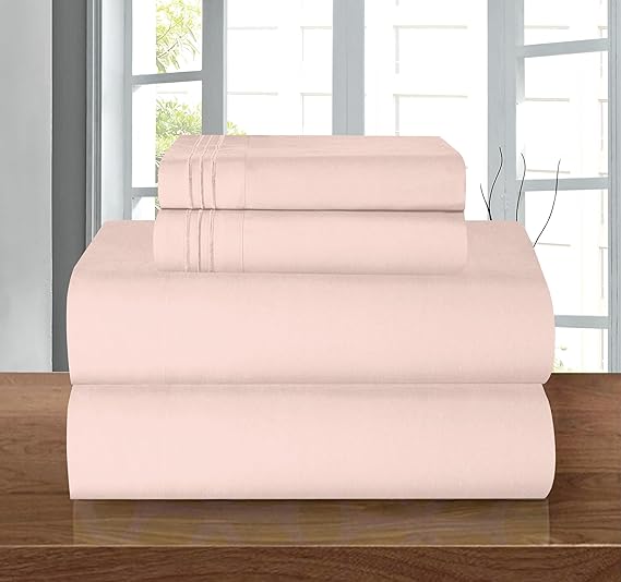 Elegant Comfort Luxury 1500 Premium Hotel Quality Microfiber 4-Piece Sheet Set - Wrinkle Resistant, All Around Elastic Fitted Sheet, Deep Pocket up to 16", King, Blush