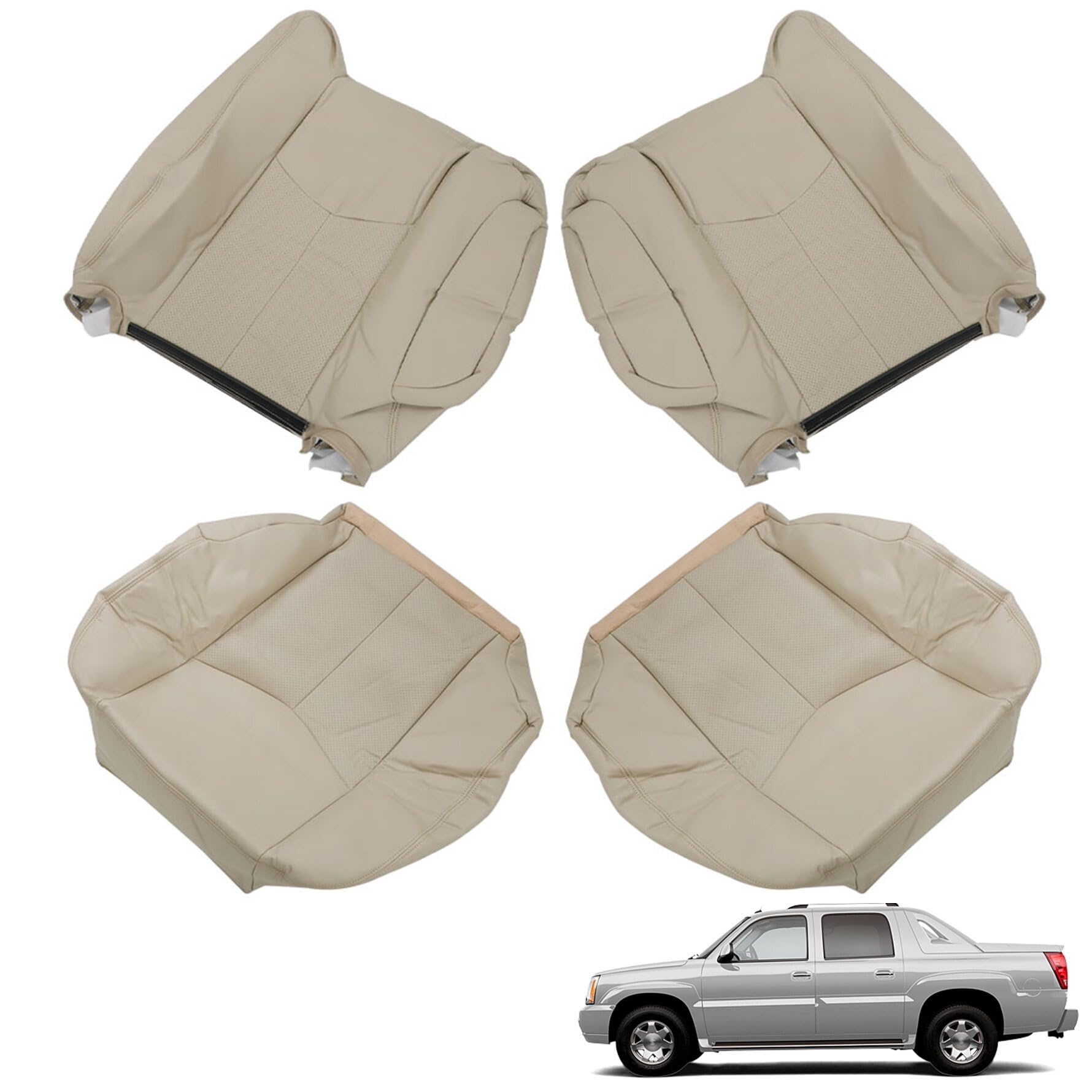 munirater Tan 4Pcs Seat Cover Leather Bottom Lean Back Driver & Passenger Replacement for 2003-2006 Escalade