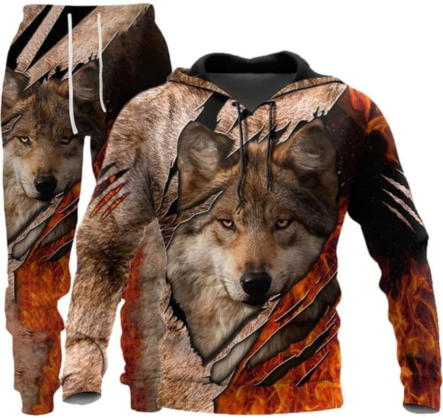 hiegi Men's Athletic 2-Piece 3D Lion Tiger Wolf Tracksuit Casual Jogging Sweat Suit Set, F3, XXXXL