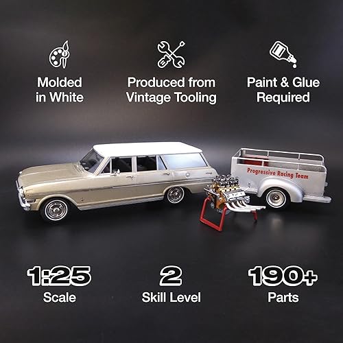 Miniatura 2 de AMT 1963 Chevy II Station Wagon w/Trailer Kit de modelo a escala 1:25