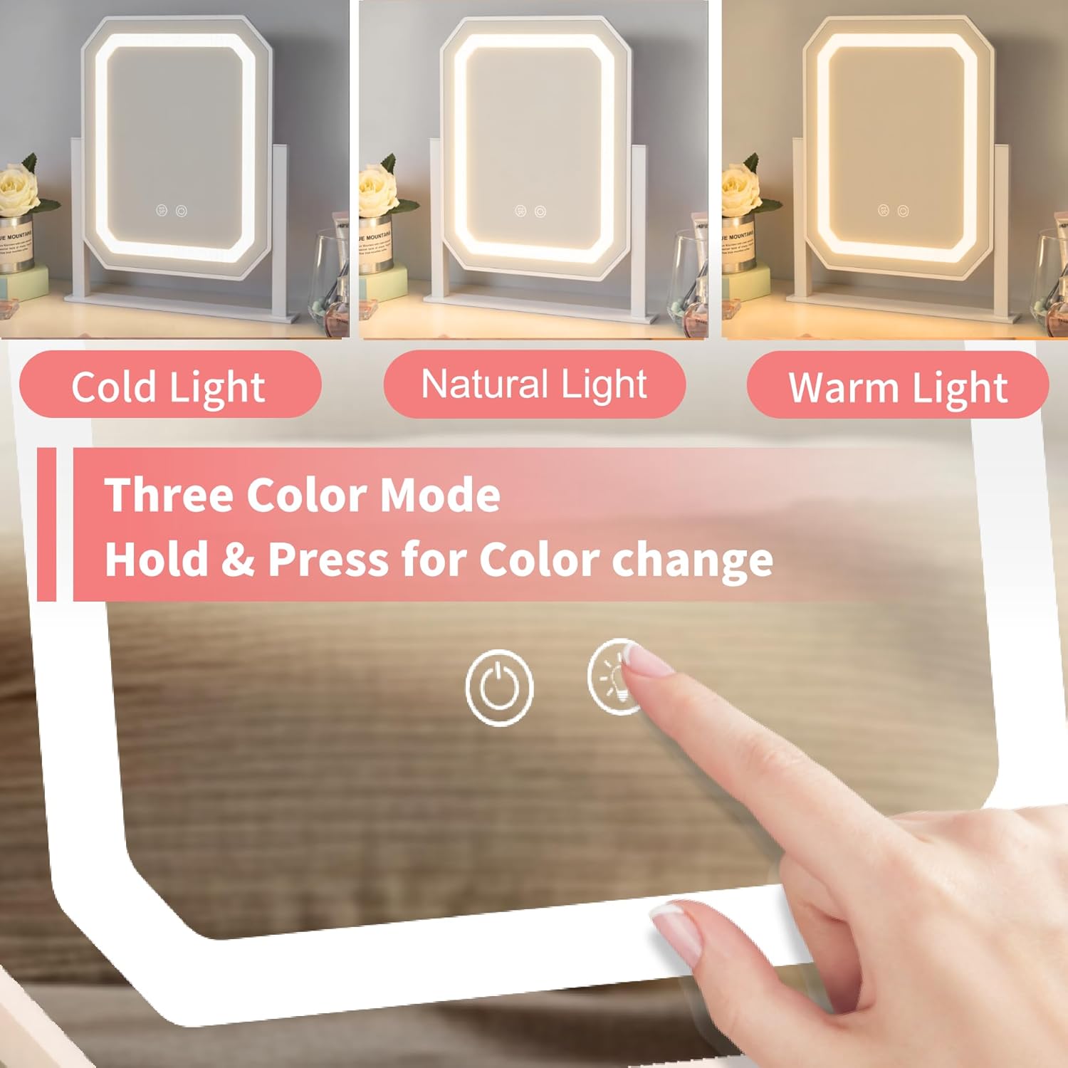 Lighted Makeup Mirror, Hollywood Vanity Mirror with Lights, 3 Color Lighting Modes, Detachable 5X Magnification Mirror, Smart Touch Control, 360°Rotation (12in. White) Title Generator Brand