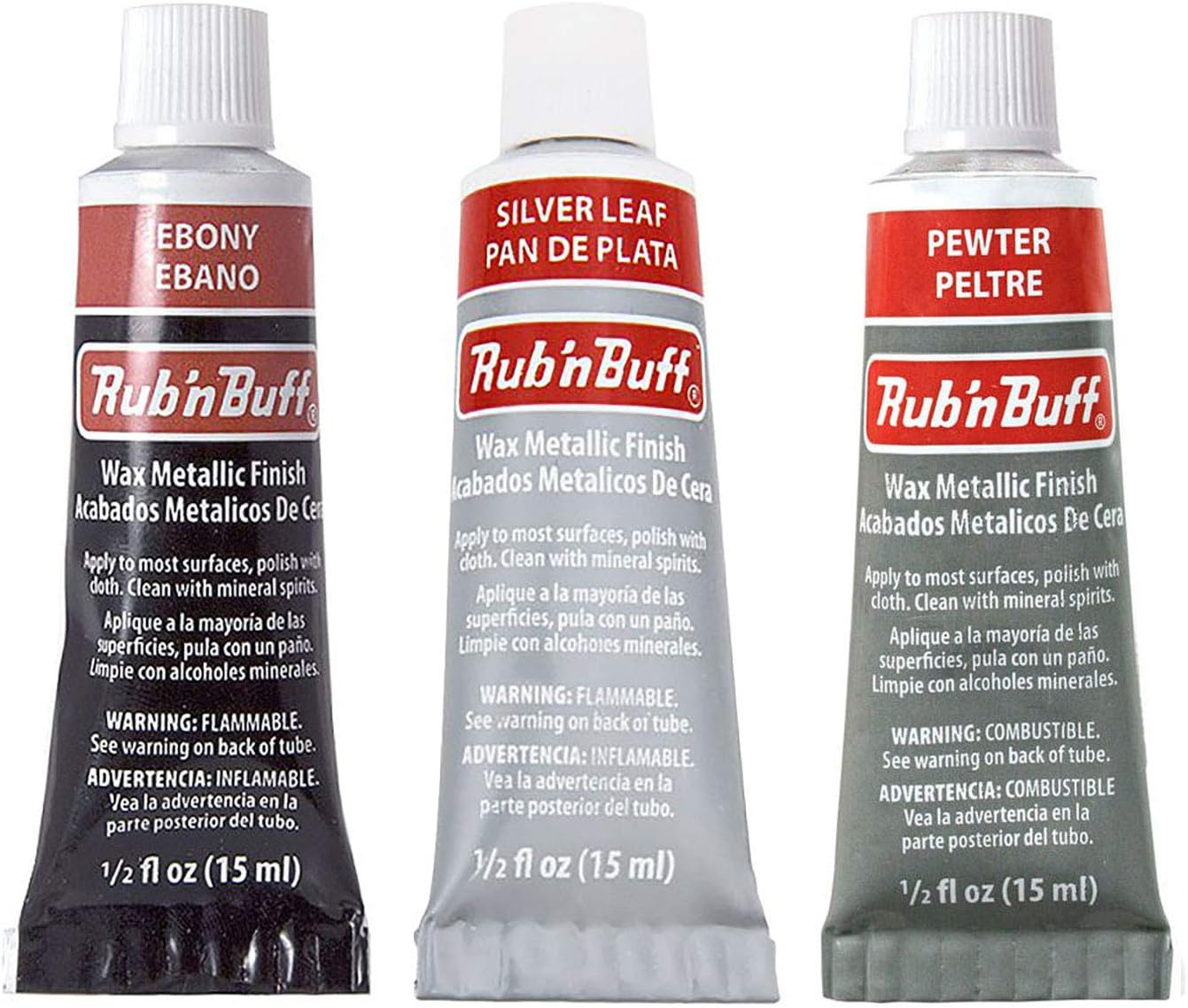 Amaco Rub 'N Buff Wax Metallic Finish, 3 Color Grey Assortment (Ebony, Silver Leaf, Pewter)