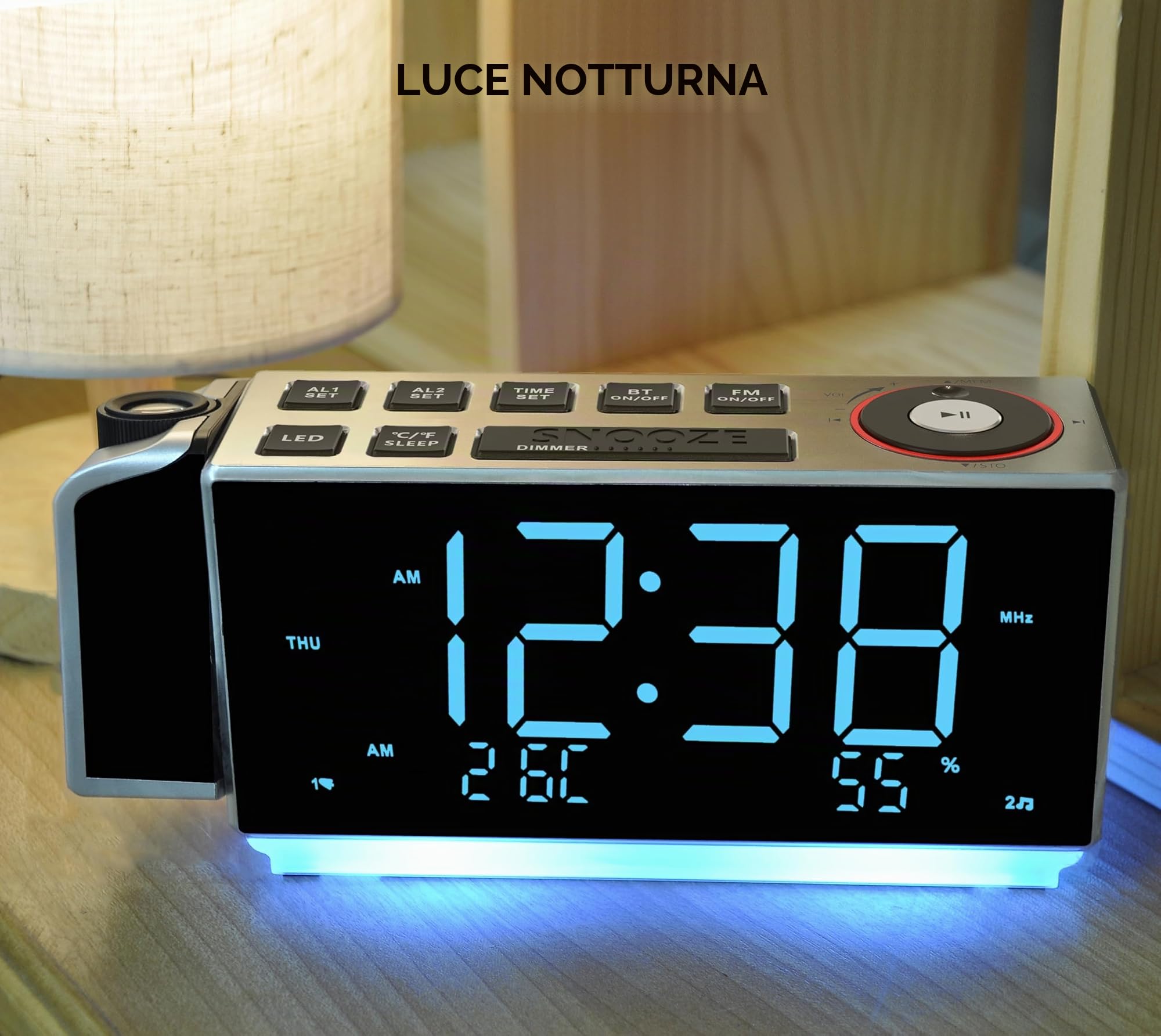 iTOMA Sveglia a Proiezione con Radio FM, Ricarica USB, Display a LED da 1,8", Luce Notturna, Doppio Allarme, Snooze, Controllo Dimmer, Radiosveglia da Comodino CKS509