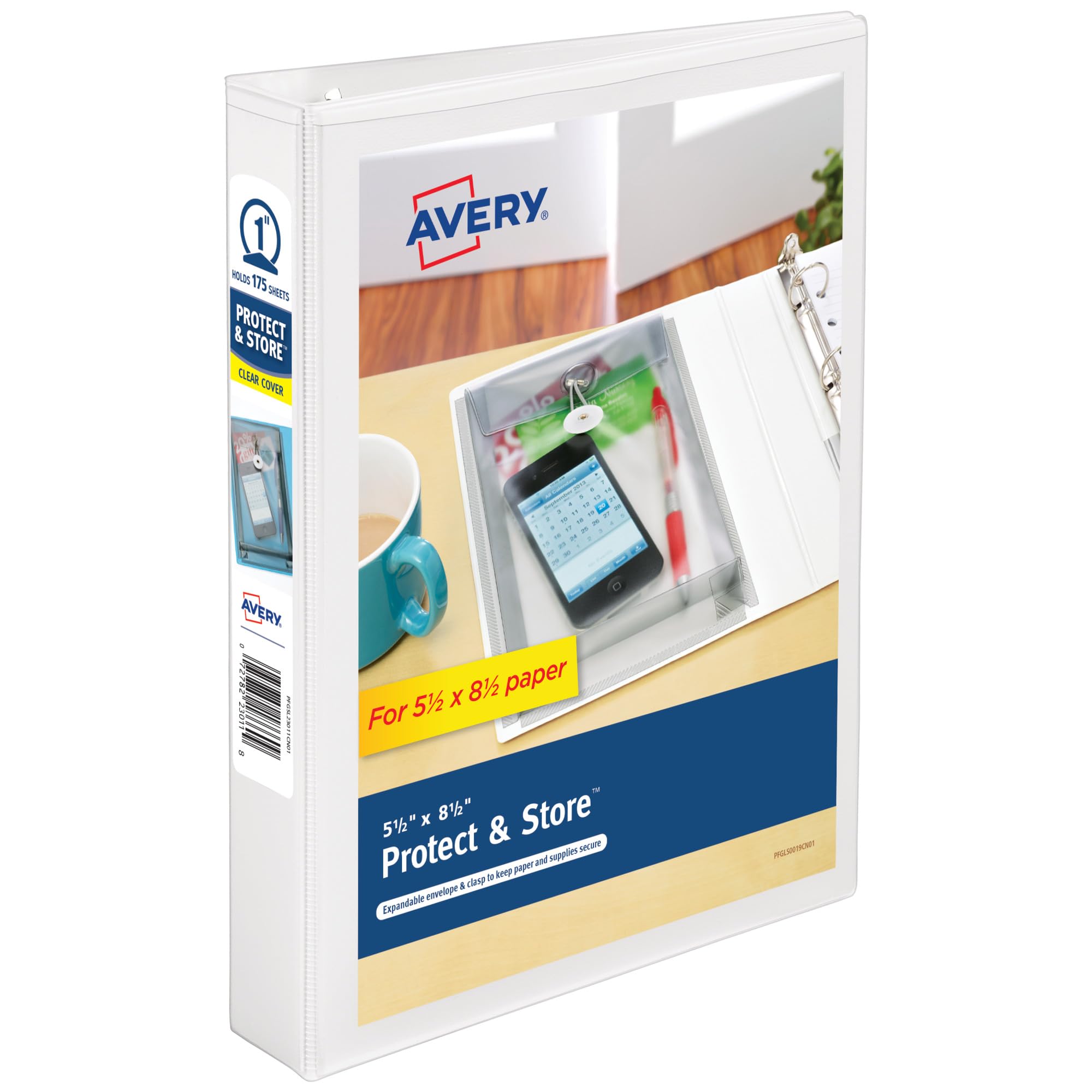 Avery Mini Durable View Protect & Store 3 Ring Binder, Holds 5.5" x 8.5" Paper, 1" Round Rings, 175-Sheet Capacity, 1.4 Inch Wide Spine, Includes Fully Enclosed Pocket, 1 White Binder (23011)