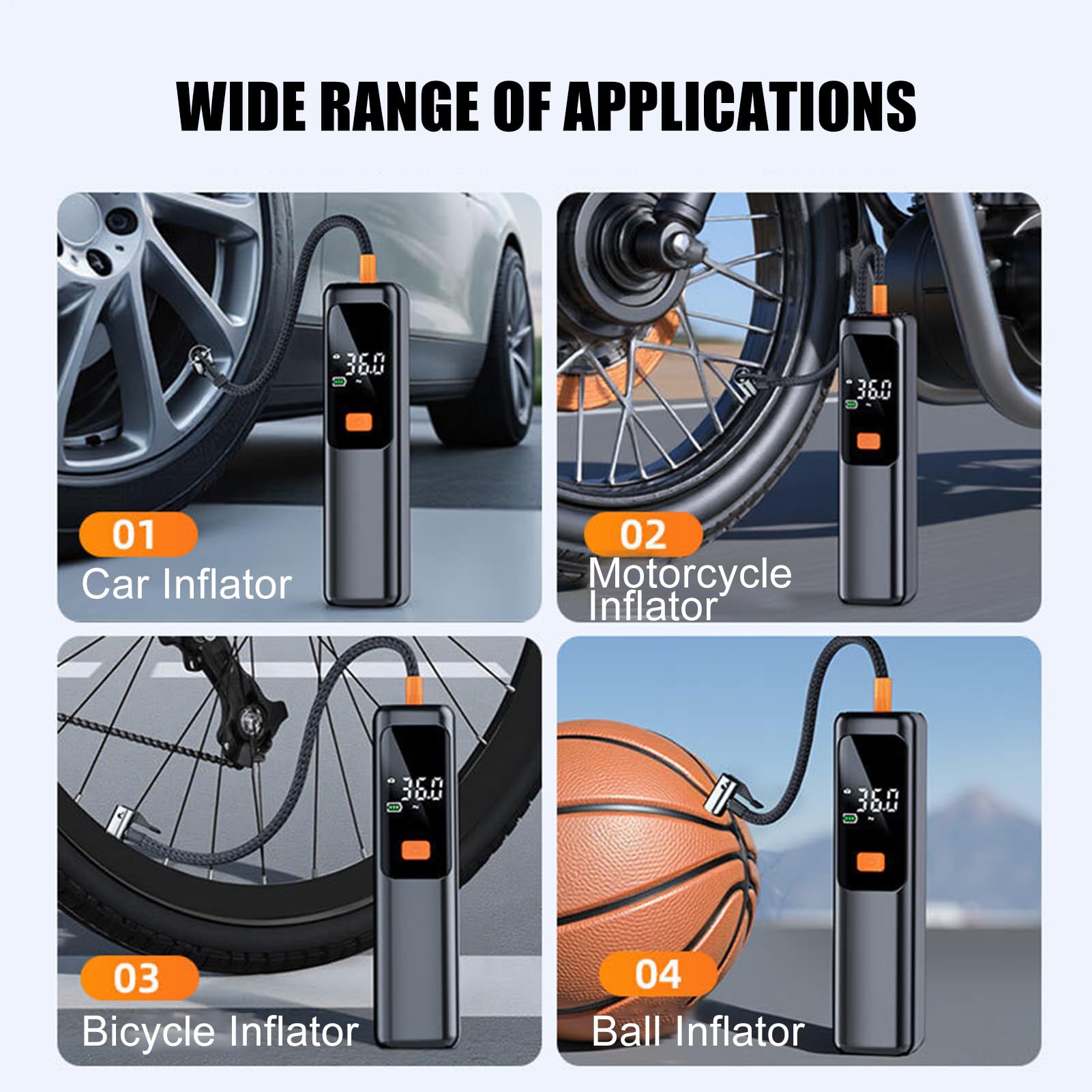 Compresseur d'air Portable Gonfleur Électrique Rechargeable à Arrêt