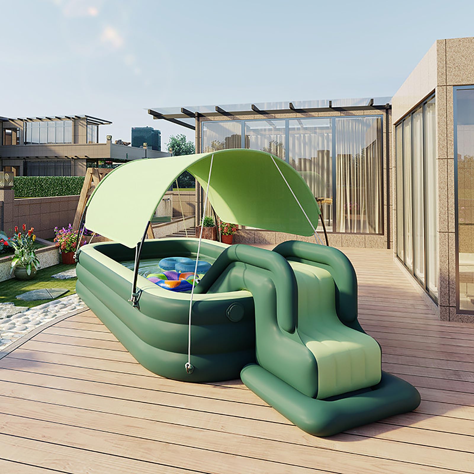 AAADRESSES Centro De Toboganes AcuáTicos Inflables, DiversióN Familiar En Piscinas Inflables, Centro De Juegos En Piscinas, Lugar para Fiestas En Piscinas Inflables, con Toldo/Bombas,Verde,3m