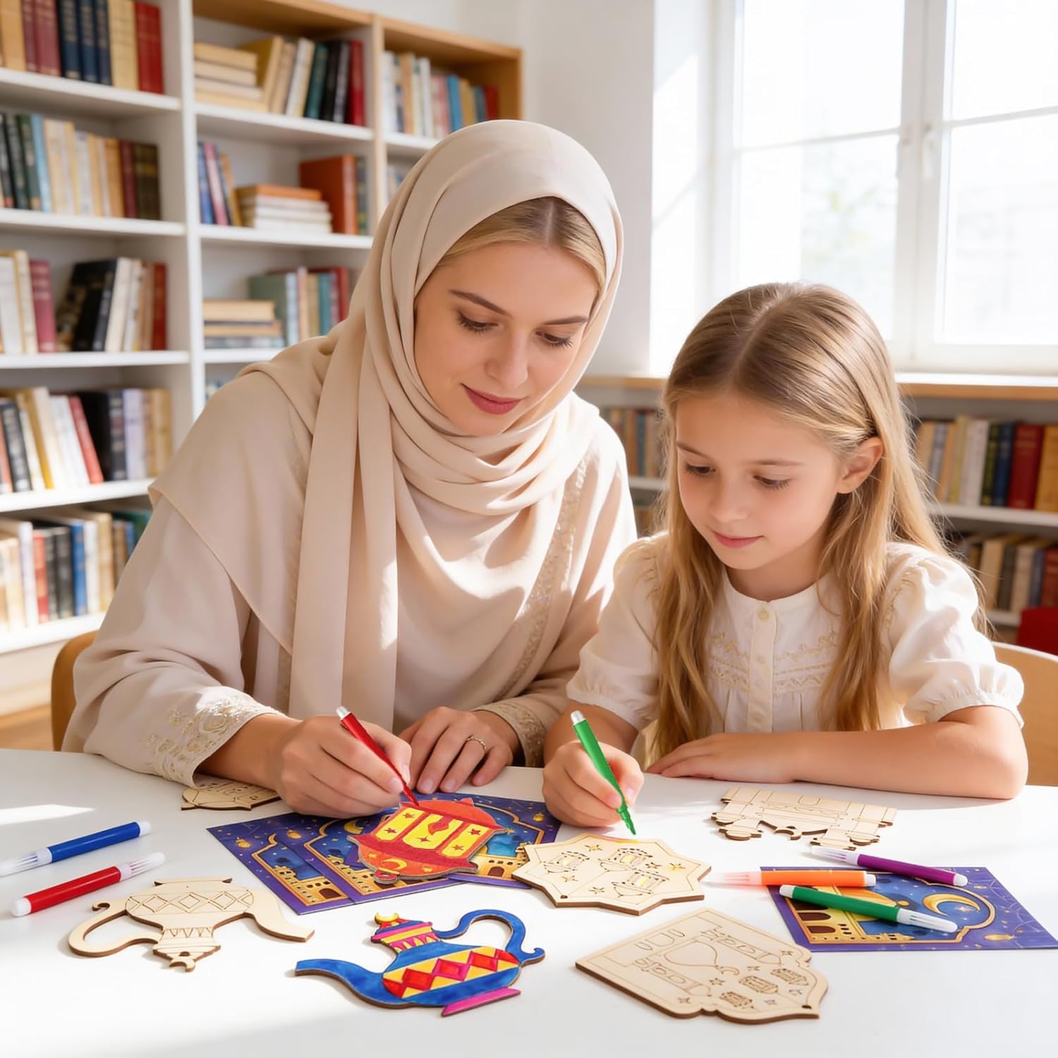 MUOUAKATE 24 PCS Wooden Ramadan Crafts Set Eid DIY Crafts Color Your Own Eid Mubarak Goodie Bags Fillers Party Favors for Home School Activities Bulk Decors - Image 7