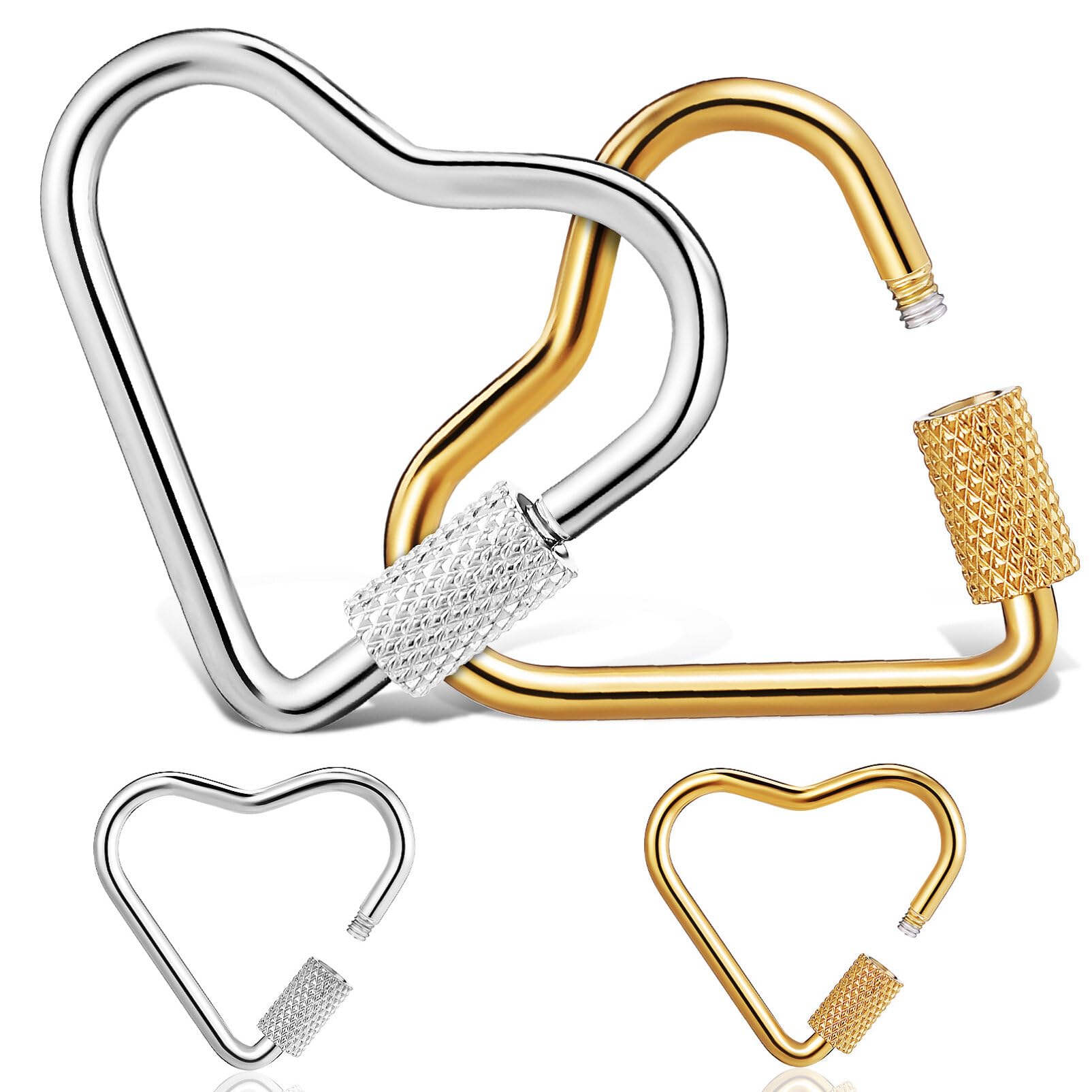 SEWACC 4 pcs Heart Shaped Carabiners Stainless Steel Carabiner Clip Key Carabiner Heart Keychain Clips for Jewelry Handbag