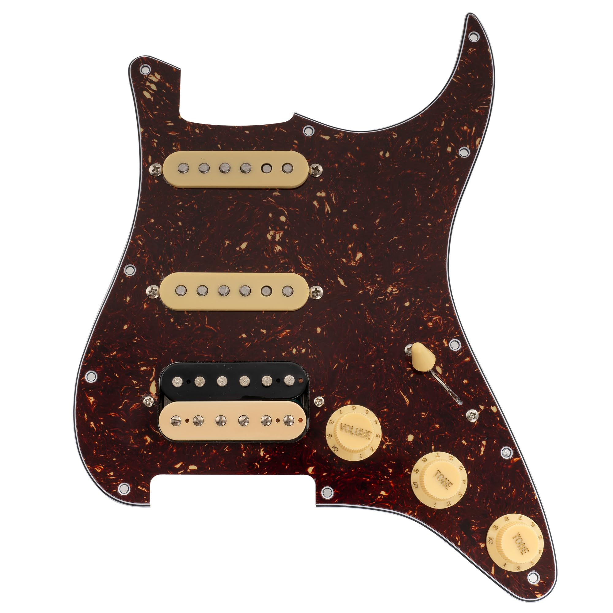 Musiclily Pro SE ST-HSS-60SE Pre-wired Standard HSS Pickguard with Alnico 5 Magnet Pickups 5-Way Super Switch for ST Style Electric Guitar, 4ply Tortoise Shell