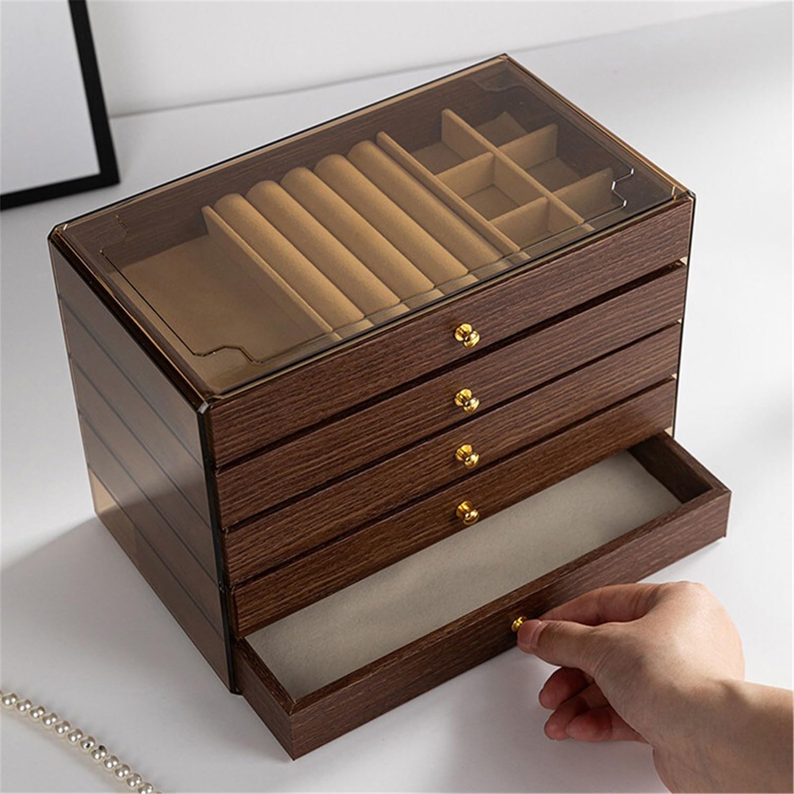 Soporte de joyería Cajón multicapa del joyero grano de madera nogal