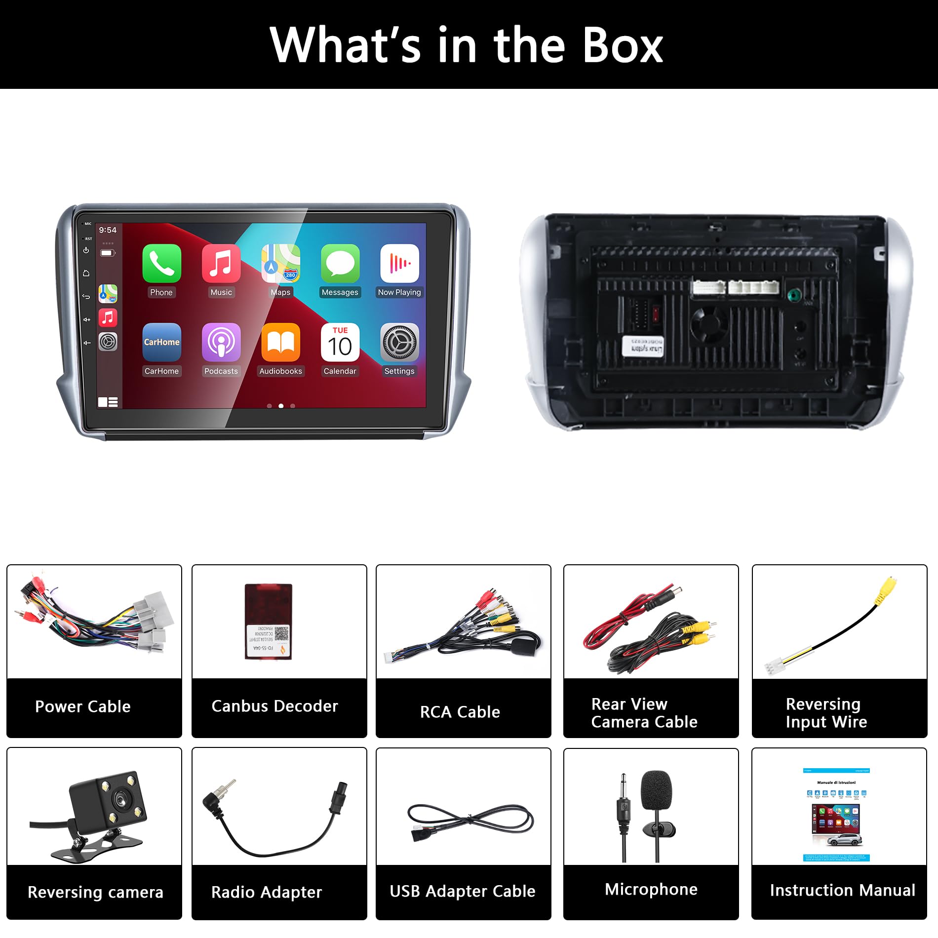 Autoradio Peugeot 208/2008 2012-2018 Wireless Carplay&Android Auto | 10.1" Écran Tactile avec Navigation GPS/caméra de recul/Bluetooth/WiFi/Miror Link/MIC/FM/SWC