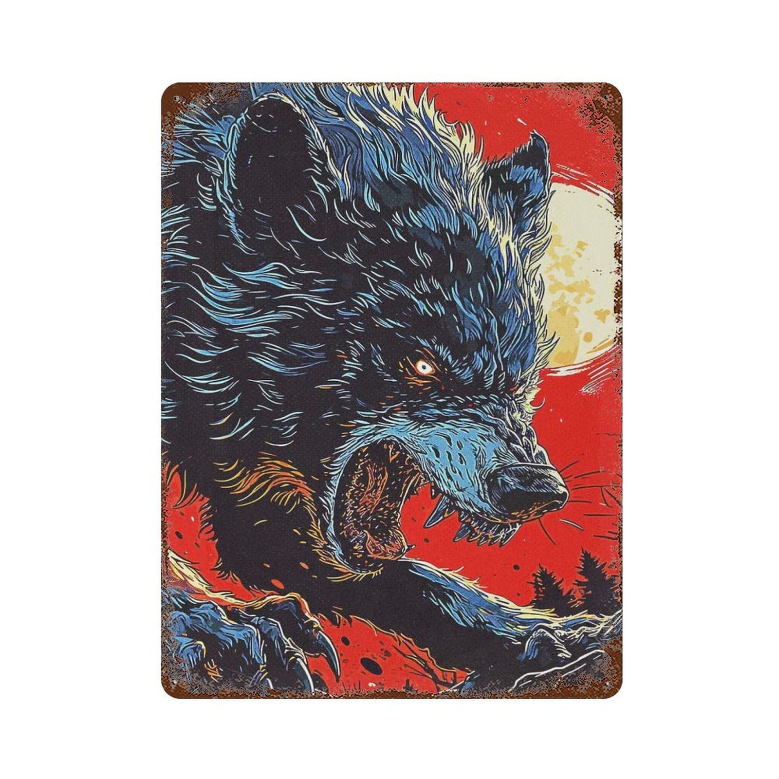 Horror Wolf Vintage Rusty Metal Tin Sign 15.7"x11.8", Ideal for Farmhouse, Kitchen And Entryway Decor