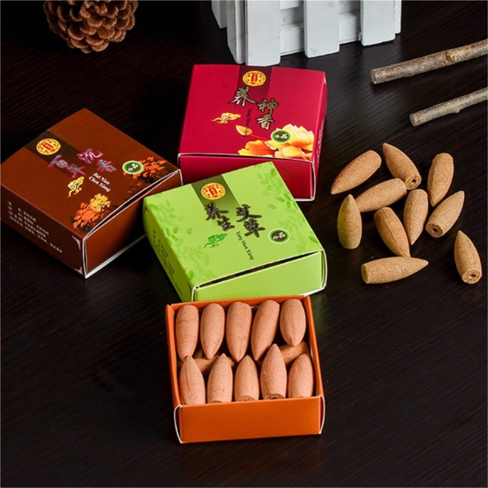 Conos de incienso de reflujo natural, caja de regalo, 80 unidades, madera de sándalo mixta