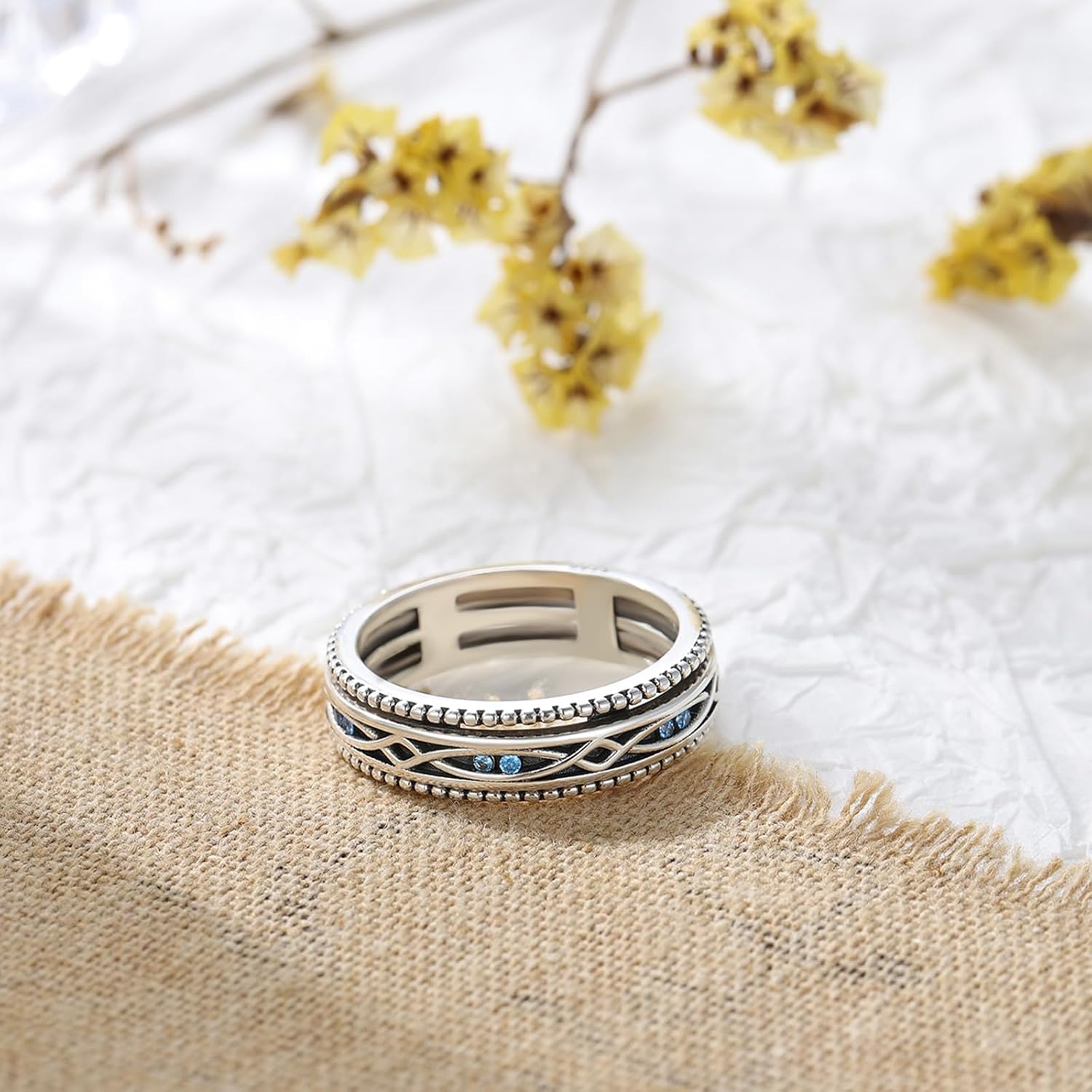 PARAFO Fidget Rings Women 925 Sterling Silver Spinner Ring Christmas Jewelry Gifts for Women Wife Mother