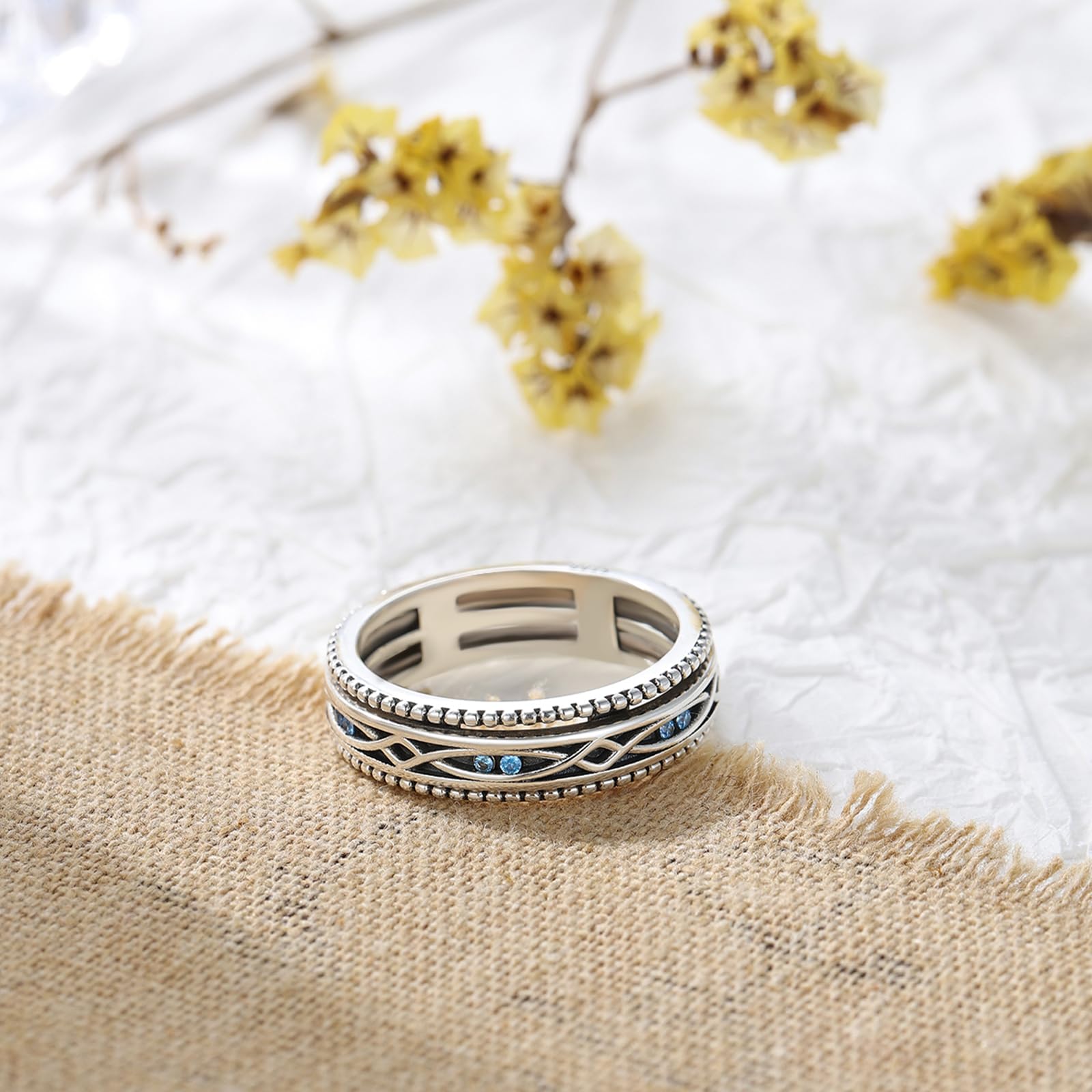 REDSUN Fidget Ringe 925 Sterling Silber Evil Eye Spinner Ring für Angst Männer Frauen Anti Stress Ring Schmuck Geschenke für Männer Frauen Teens Paar Geburtstag Valentinstag Weihnachten Geschenke