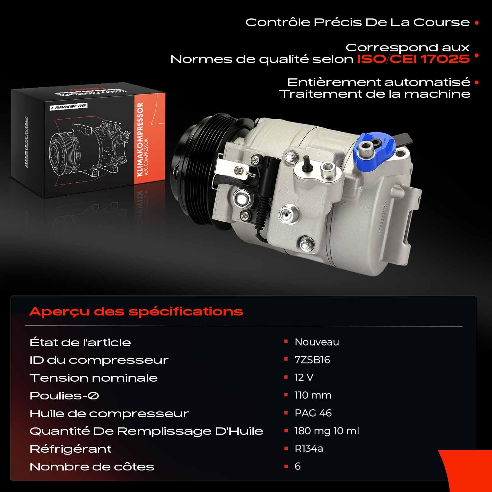 Frankberg Compresseur de climatisation avec embrayage, essence, | 64526918749 Compatible avec: Coupé Série 3 E92, X3 E83