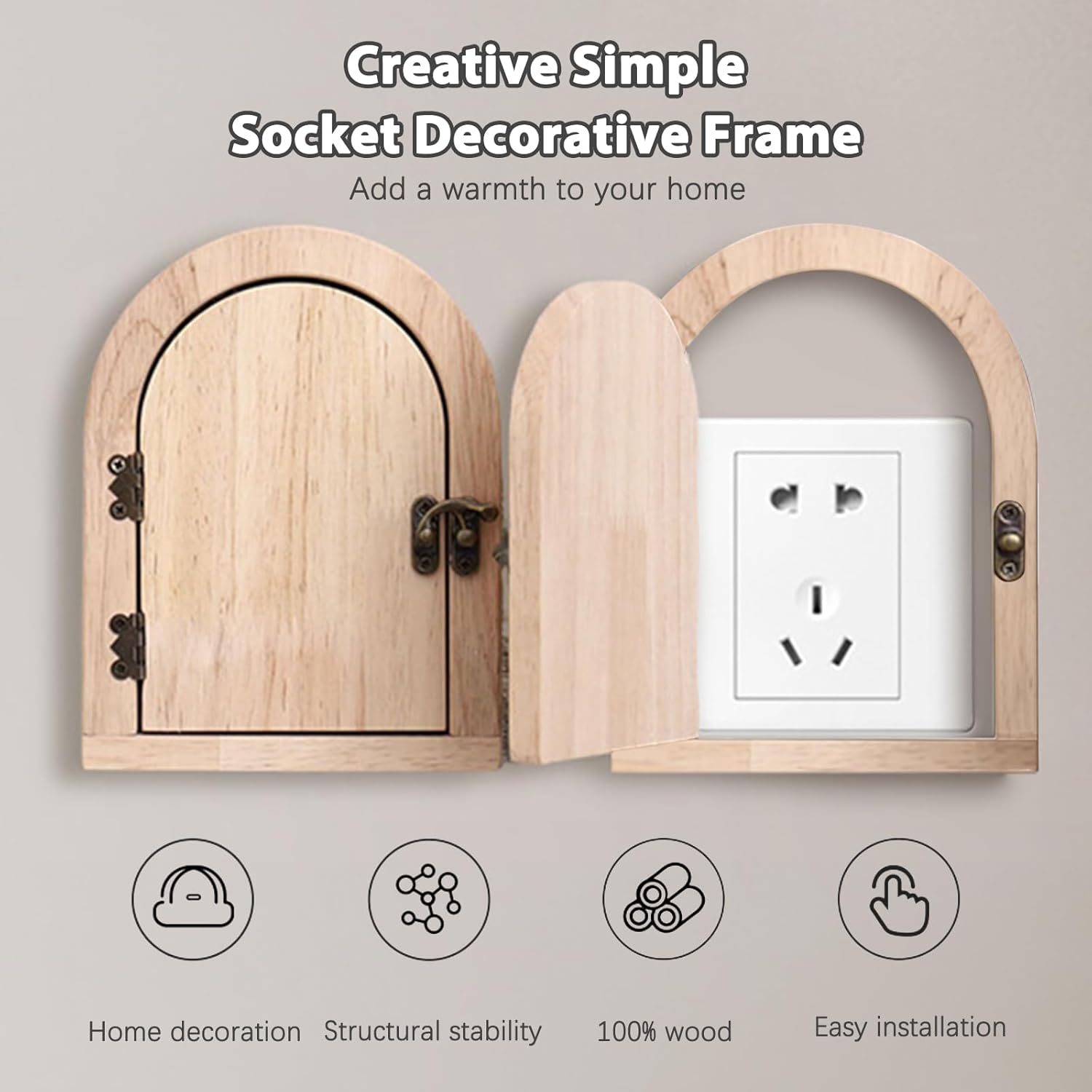 2PCS Wooden Door Light Switch Cover Receptacle Plate Protector with strong adhesive on the back, easy to install, no drilling required, stable and reliable, Home Decoration