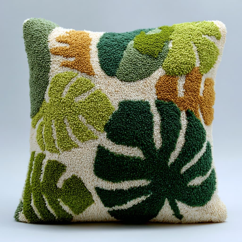 AxiangziK Latch Hook Pillow Kit 17x17in,Green Leaves