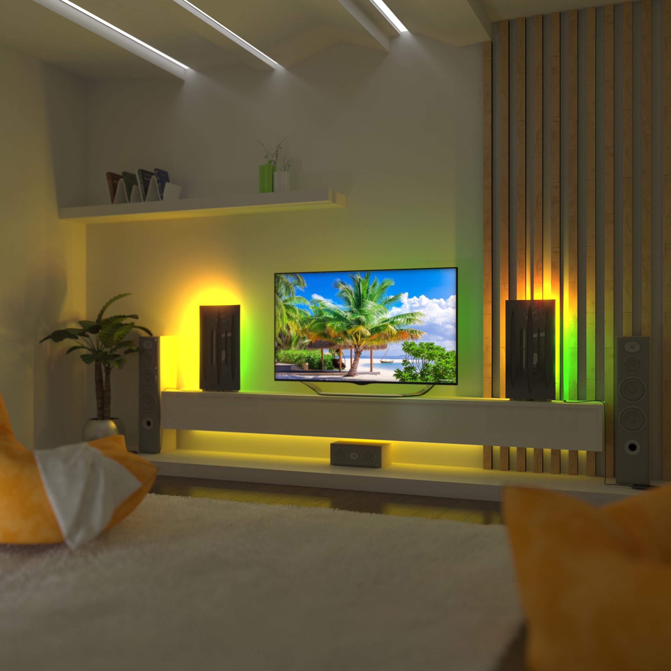 Set di 2 pannelli acustici stretti con lampada da tavolo e illuminazione LED RGB | 25x50cm | Pannelli fonoassorbenti mobili su supporto da tavolo per studio e sala giochi | [PULSAR | Plastica nera]