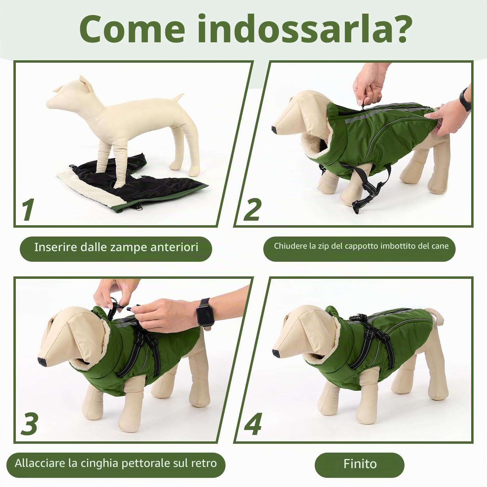 CITÉTOILE Cappotto Invernale per Cani Impermeabile - Giacca Termica Antivento con Foro Riflettente e Anello D, Adatto a Taglie Piccole/Medie/Grandi, Verde, XXL