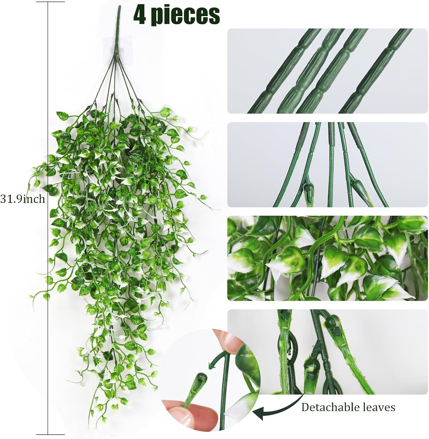 RECUTMS Artificial Hanging Eucalyptus Plants 4PC 33In UV Resistant Greenery image 5